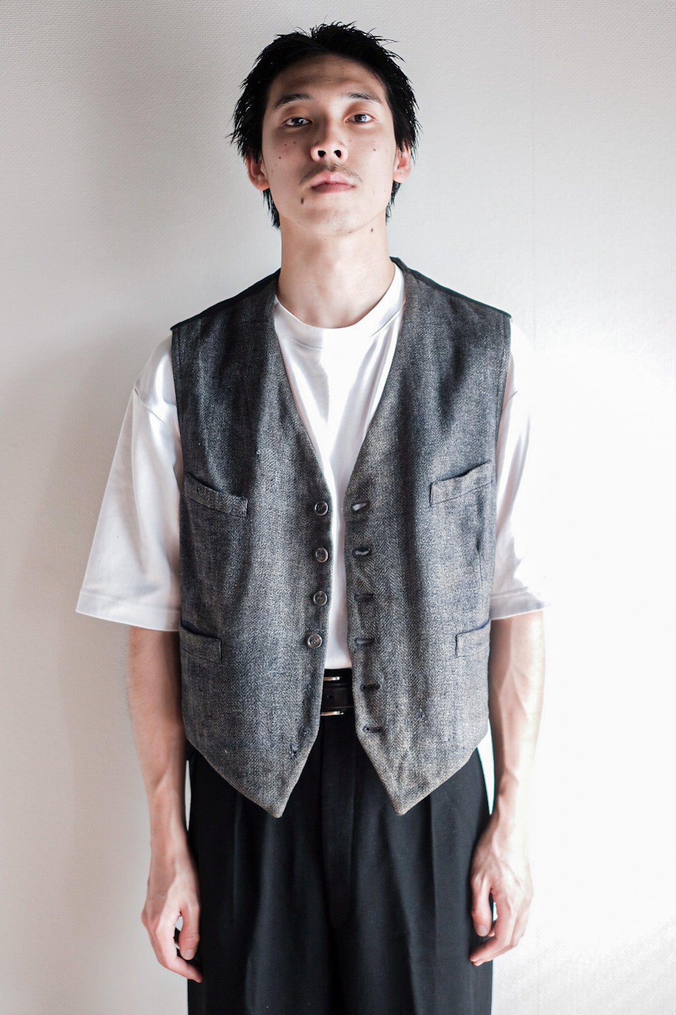 【~40's】French Vintage Gray Wool Work Gilet