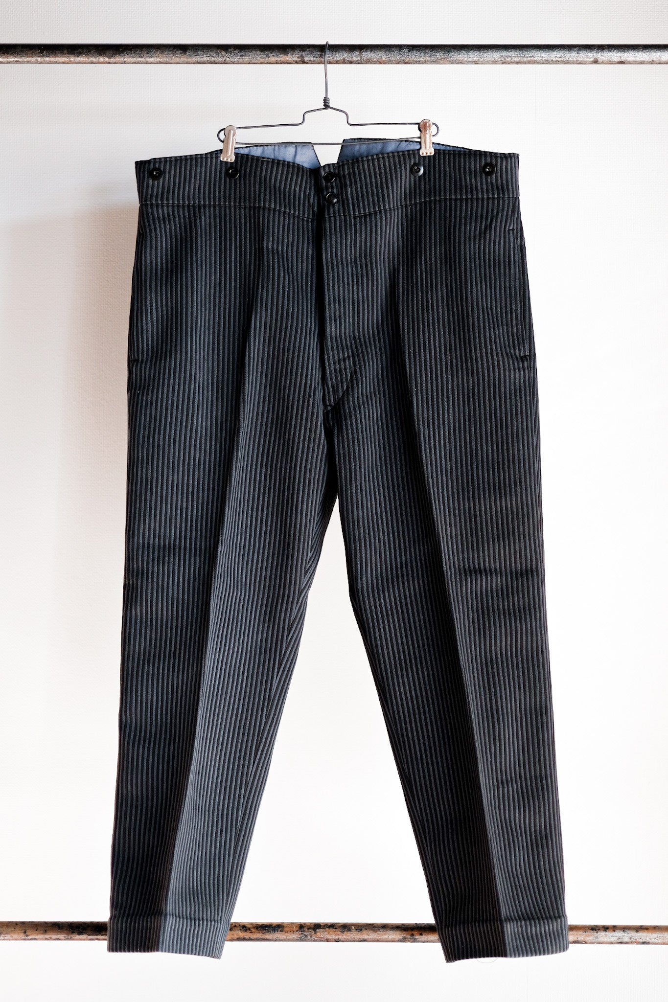 【~ 30'S】 Pantalon de travail à rayures en coton vintage français "Stock mort"
