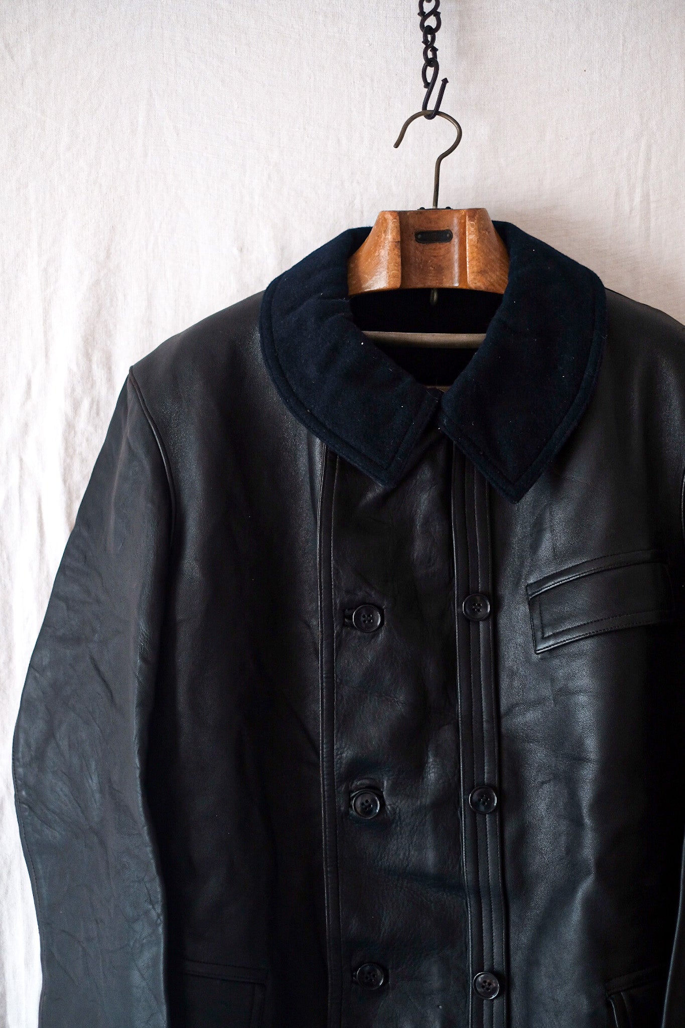 【~80's】French Vintage Le Corbusier Leather Work Jacket "Wool Collar"