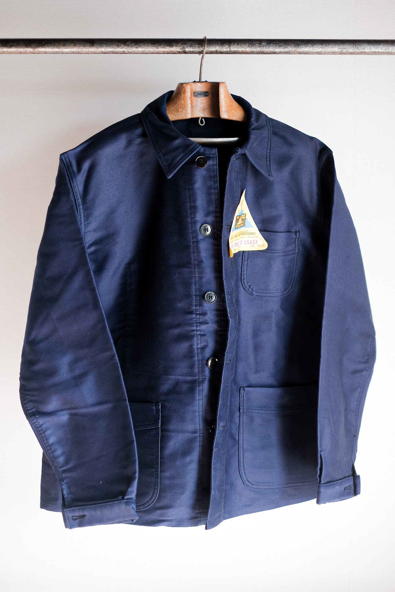［~50's］French Vintage Blue Moleskin Work Jacket "Le Mont St. Michel" "Dead Stock"