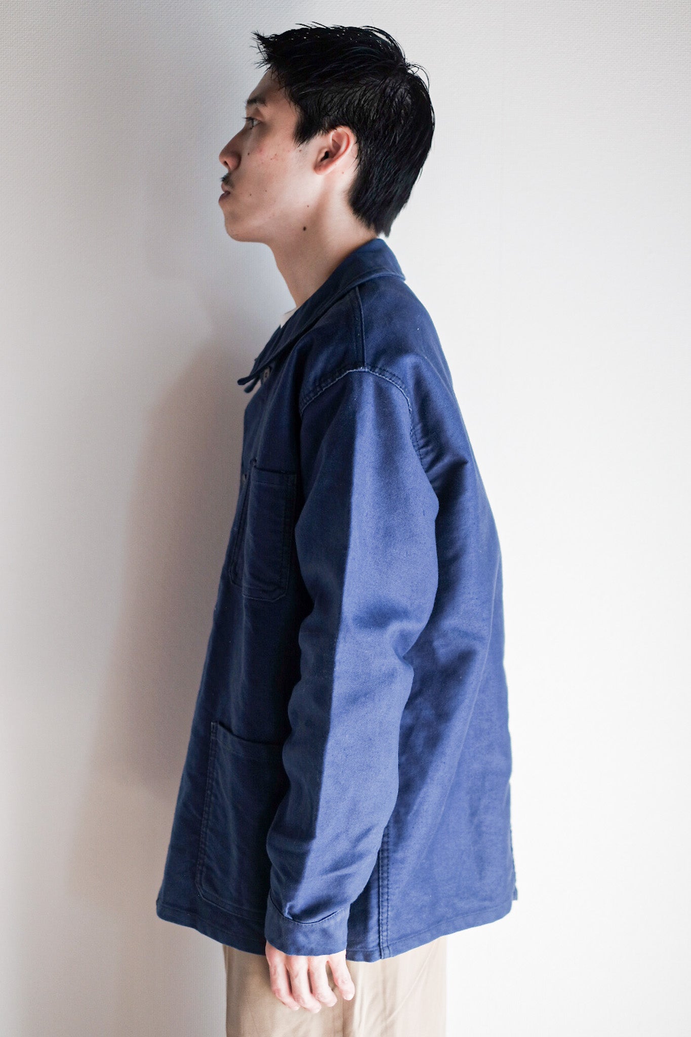 [~ 60's] French Vintage Blue Moleskin Work Jacket "4 Buttons"