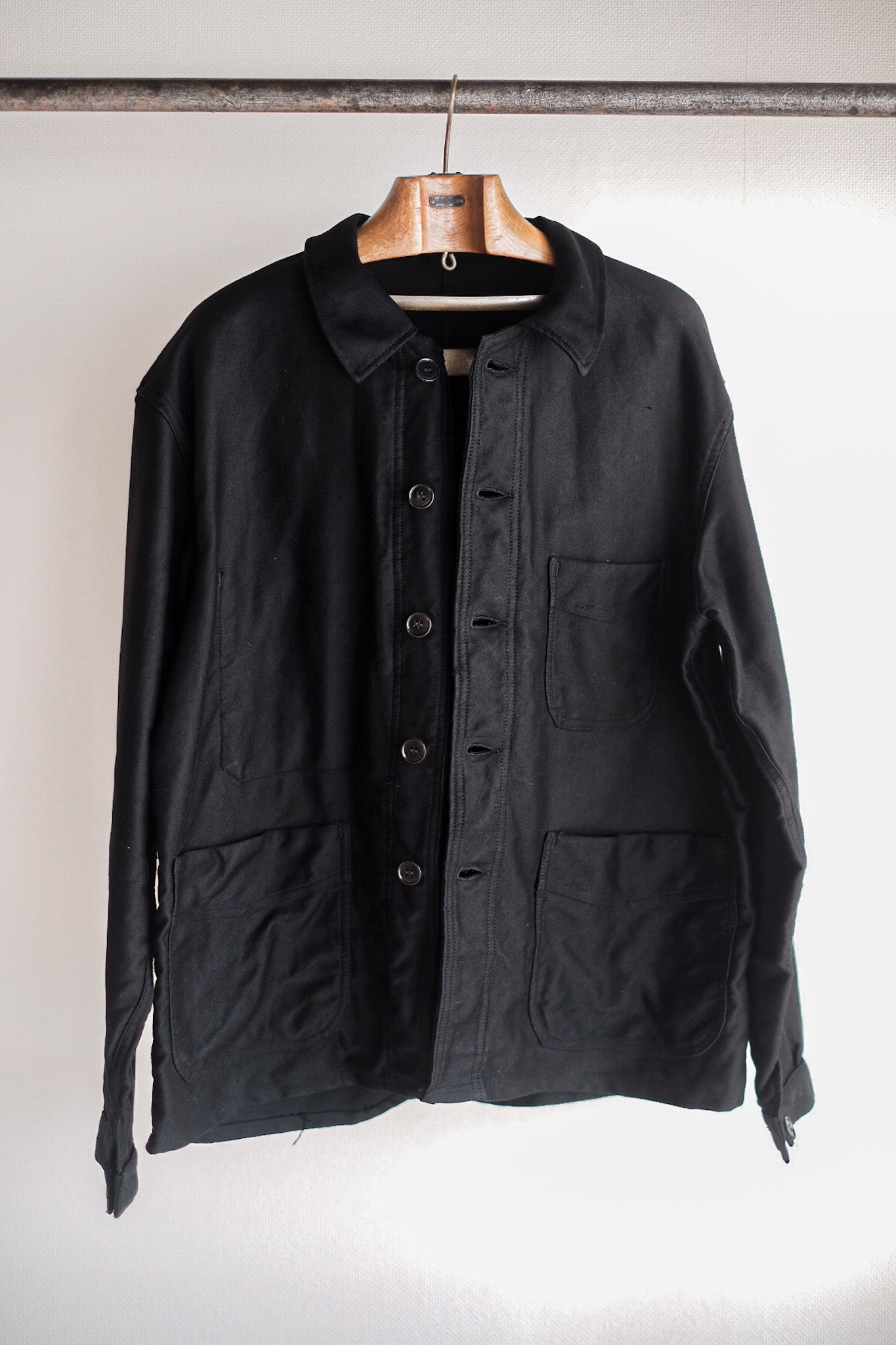 【~50's】French Vintage Black Moleskin Work Jacket "Adolphe Lafont" "Dead Stock"