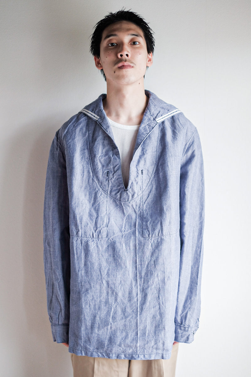 [~ 50's] เสื้อเชิ้ตผ้าลินิน Ramie ของกองทัพเรือฝรั่งเศส "Dead Stock"
