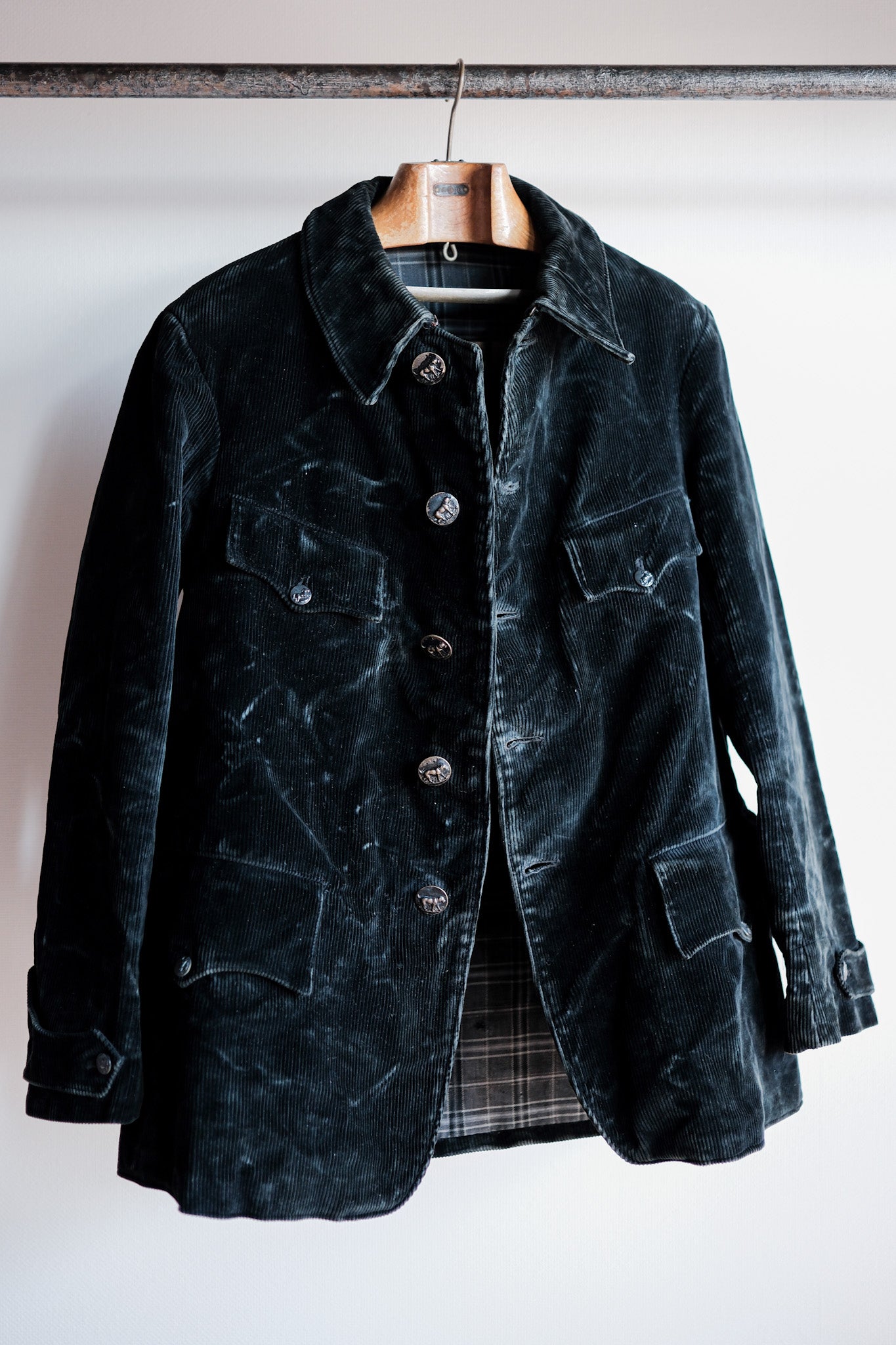 40's] French Vintage Black Corduroy Hunting Jacket