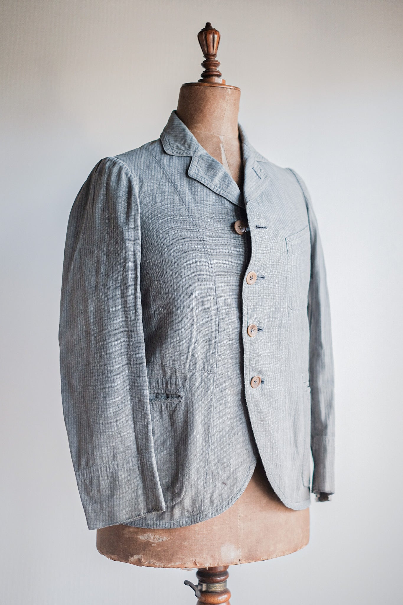 [~ 10 '] 프랑스 골동품 샹 브레이 줄무늬 자루 재킷