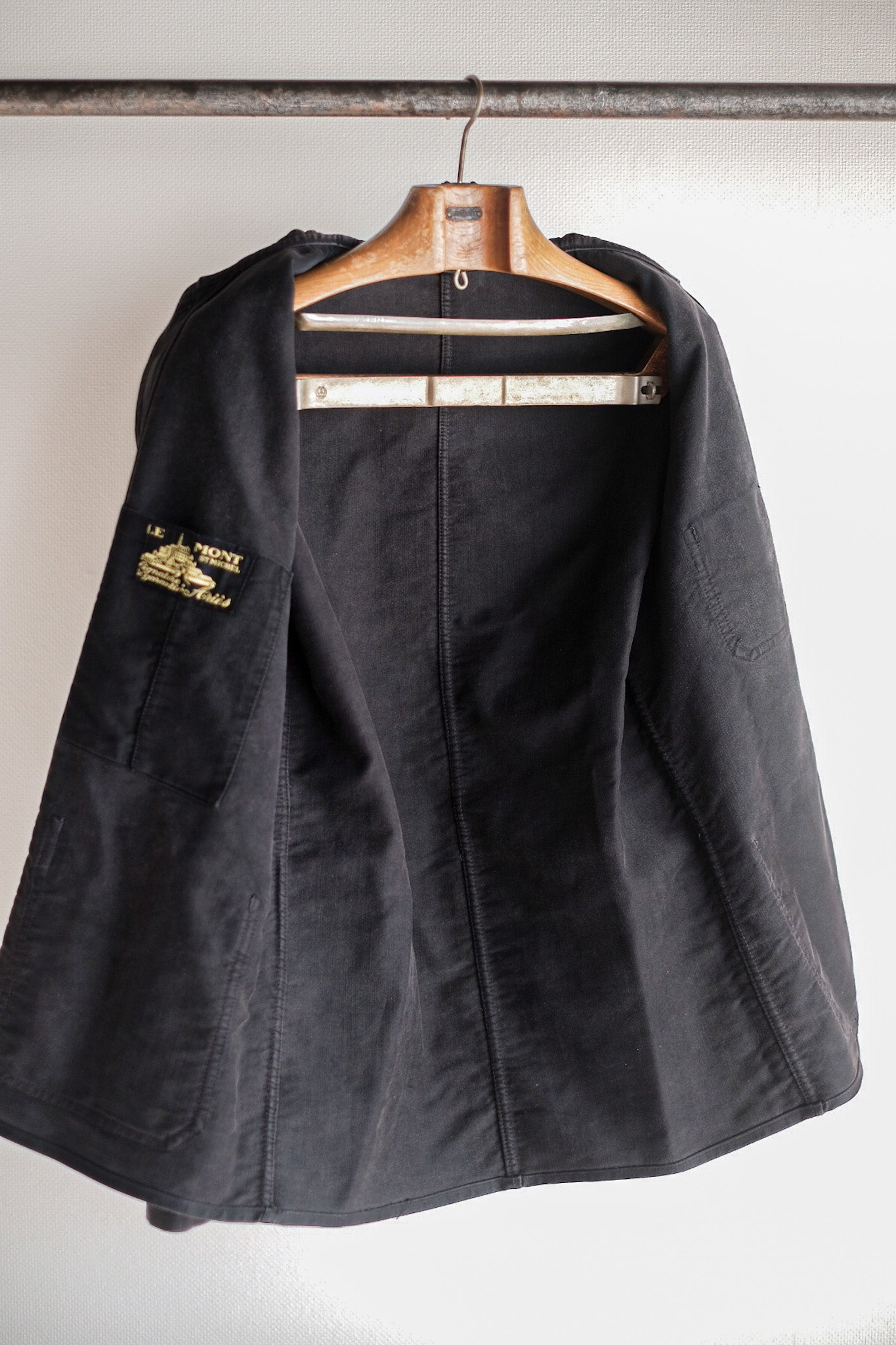 [~ 40's] French Vintage Black Moleskin Work Jacket "Le Mont St. Michel"