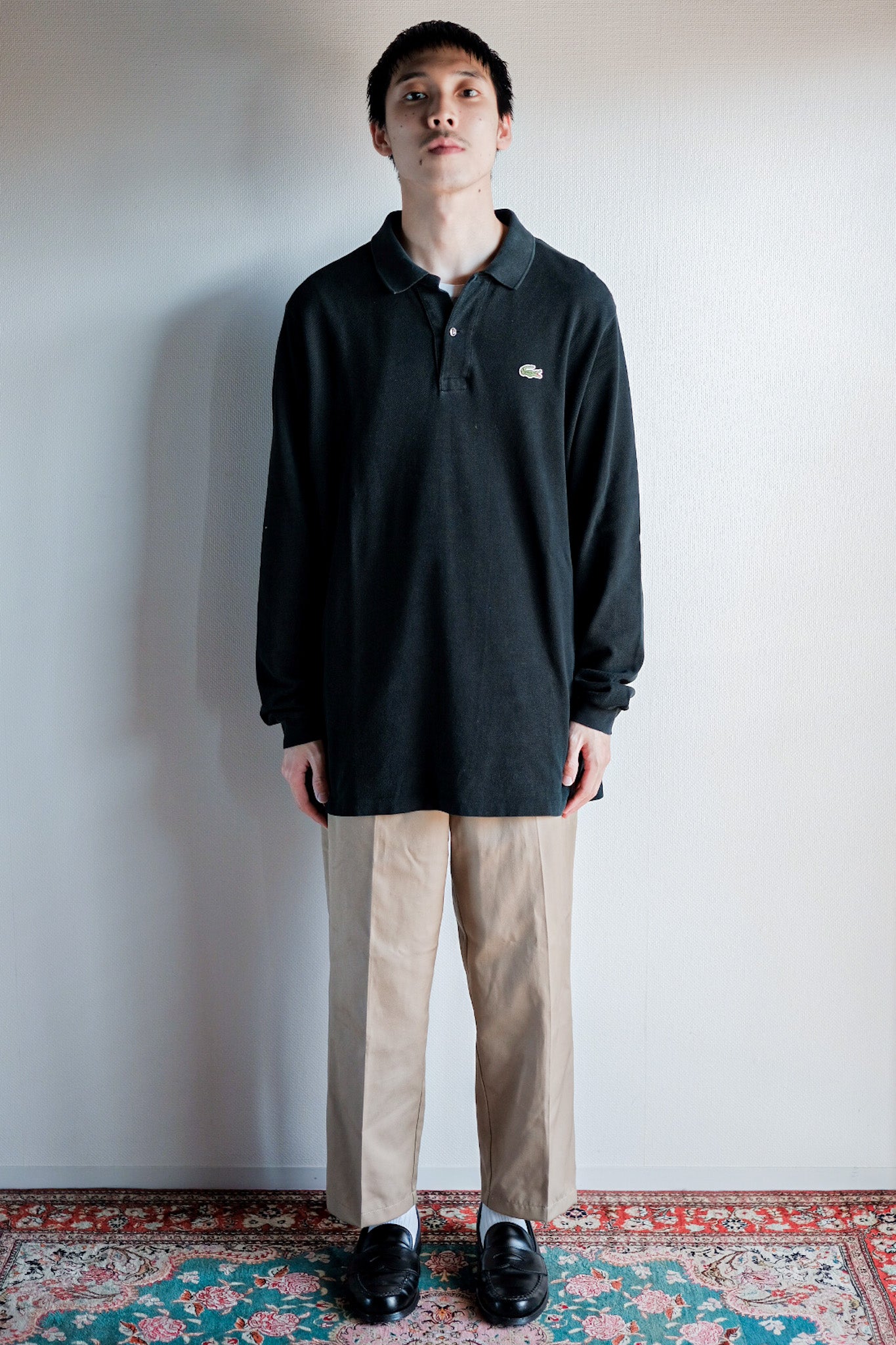 【~80's】CHEMISE LACOSTE L/S Polo Shirt Size.5 "Black"
