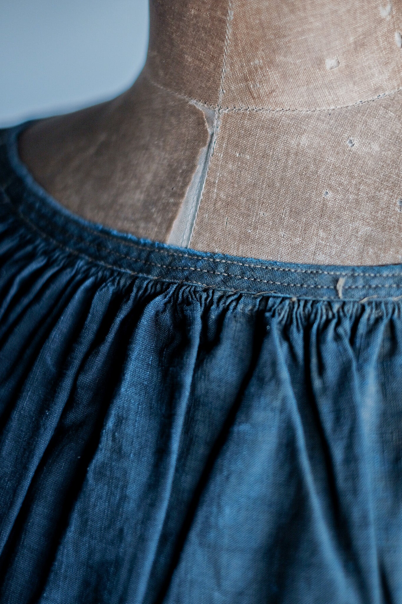 【Early 20th C】French Antique Indigo Linen Smock "Biaude"