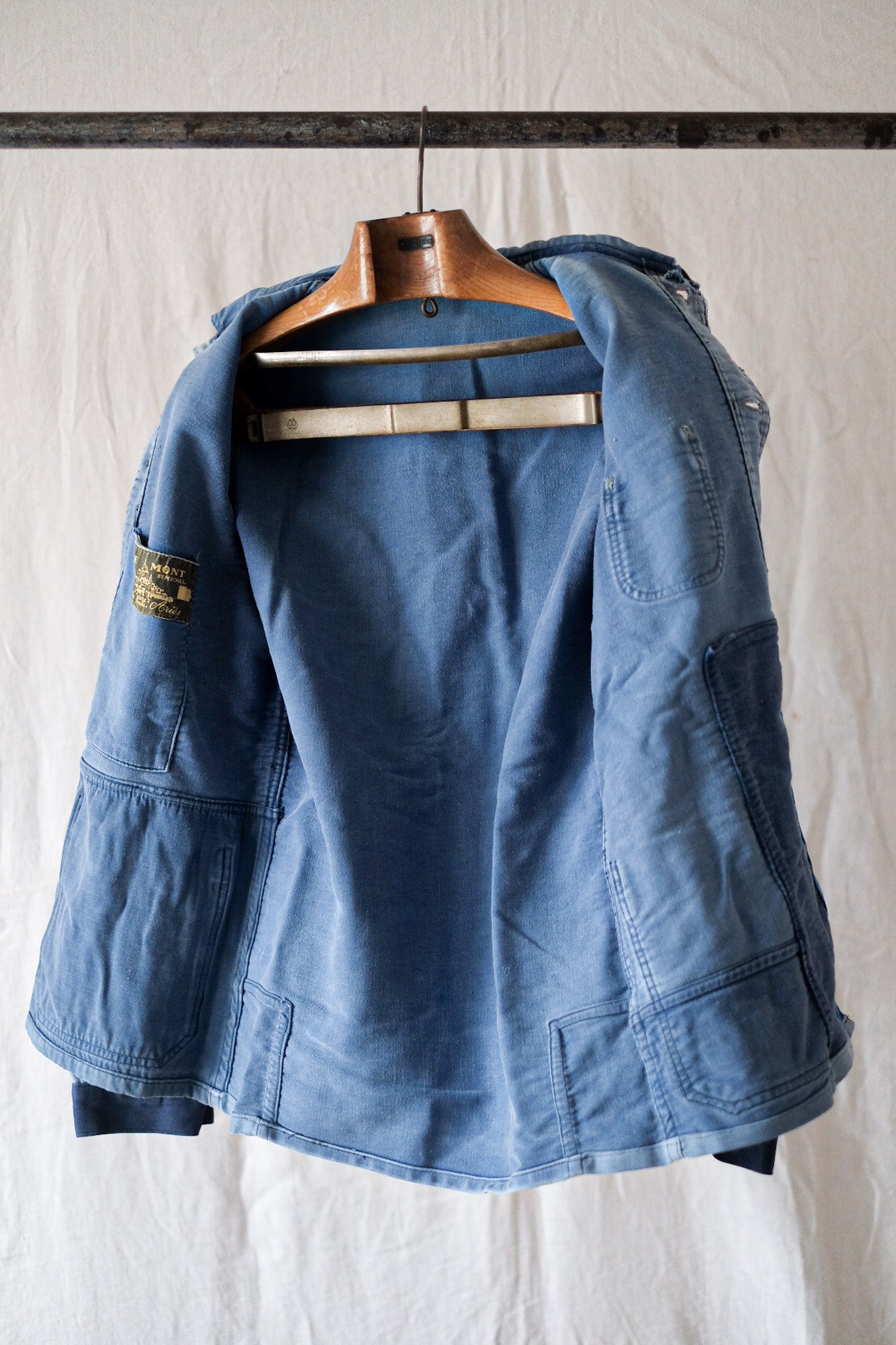 [~ 50's] French Vintage Blue Moleskin Work Jacket "Le Mont St. Michel"