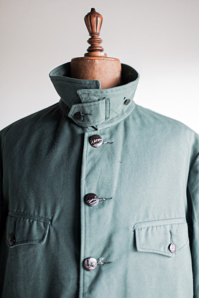 [~ 50's] Veste de chasse au coton vert vintage français avec sangle de menton "Stock Dead"