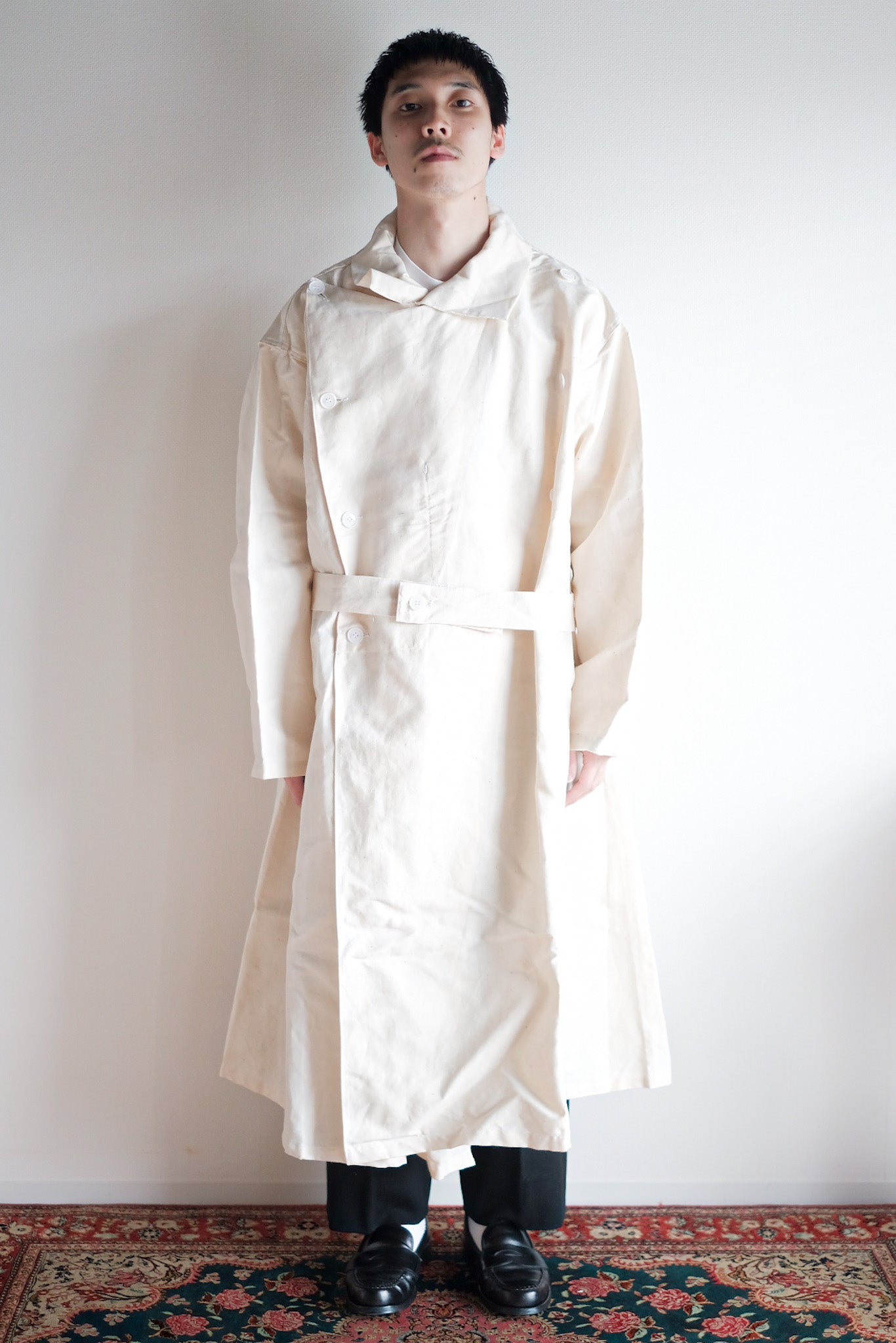 [~ 50's] French Army Double Breasted Linen COAT HOSPITAL MILITARY "Dead Stock"