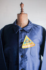 [~ 50's] แจ็คเก็ตงานโมลสกินสีน้ำเงินวินเทจฝรั่งเศส "Le Mont Stock" "Dead Stock"