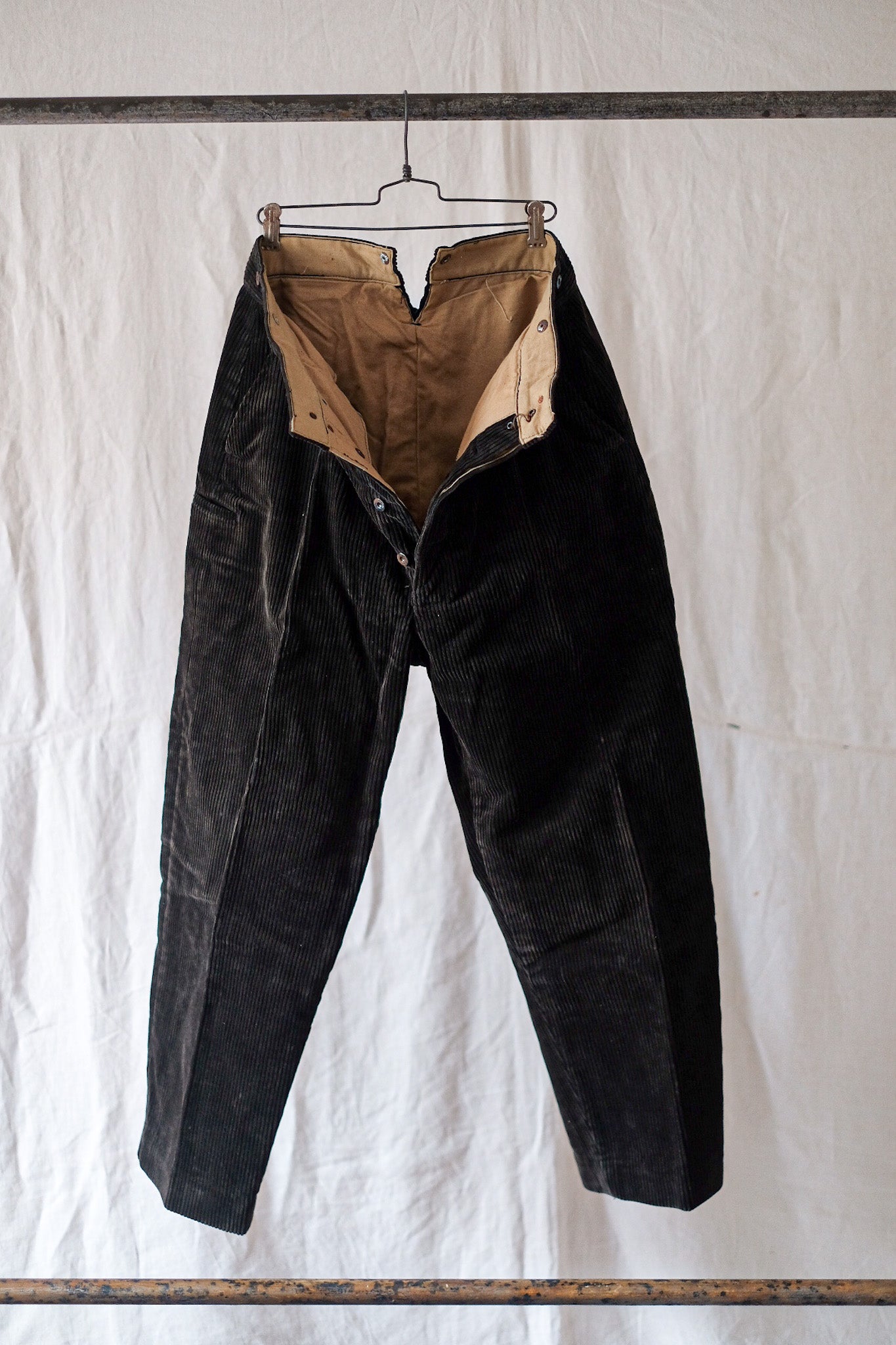 [~ 30's] Pantalon de travail en velours côtelé brun foncé vintage