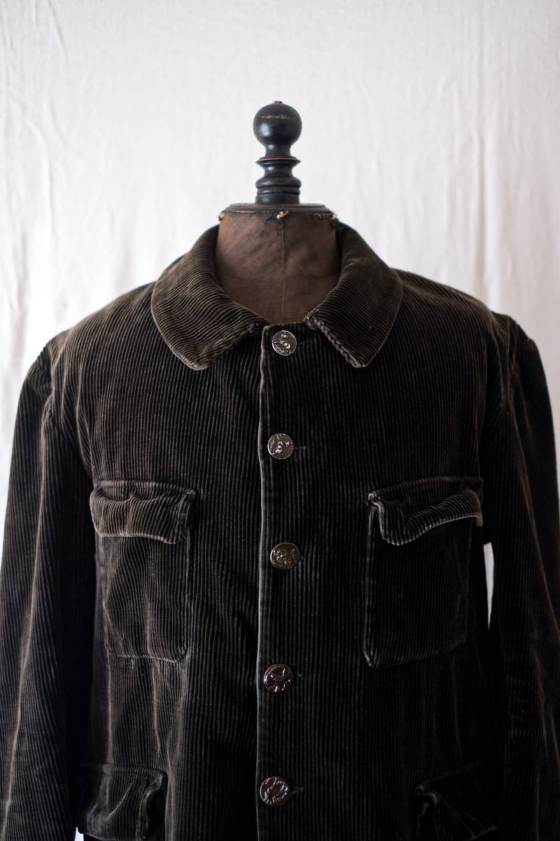 【~30's】French Vintage Dark Brown Corduroy Gamekeeper Hunting Jacket