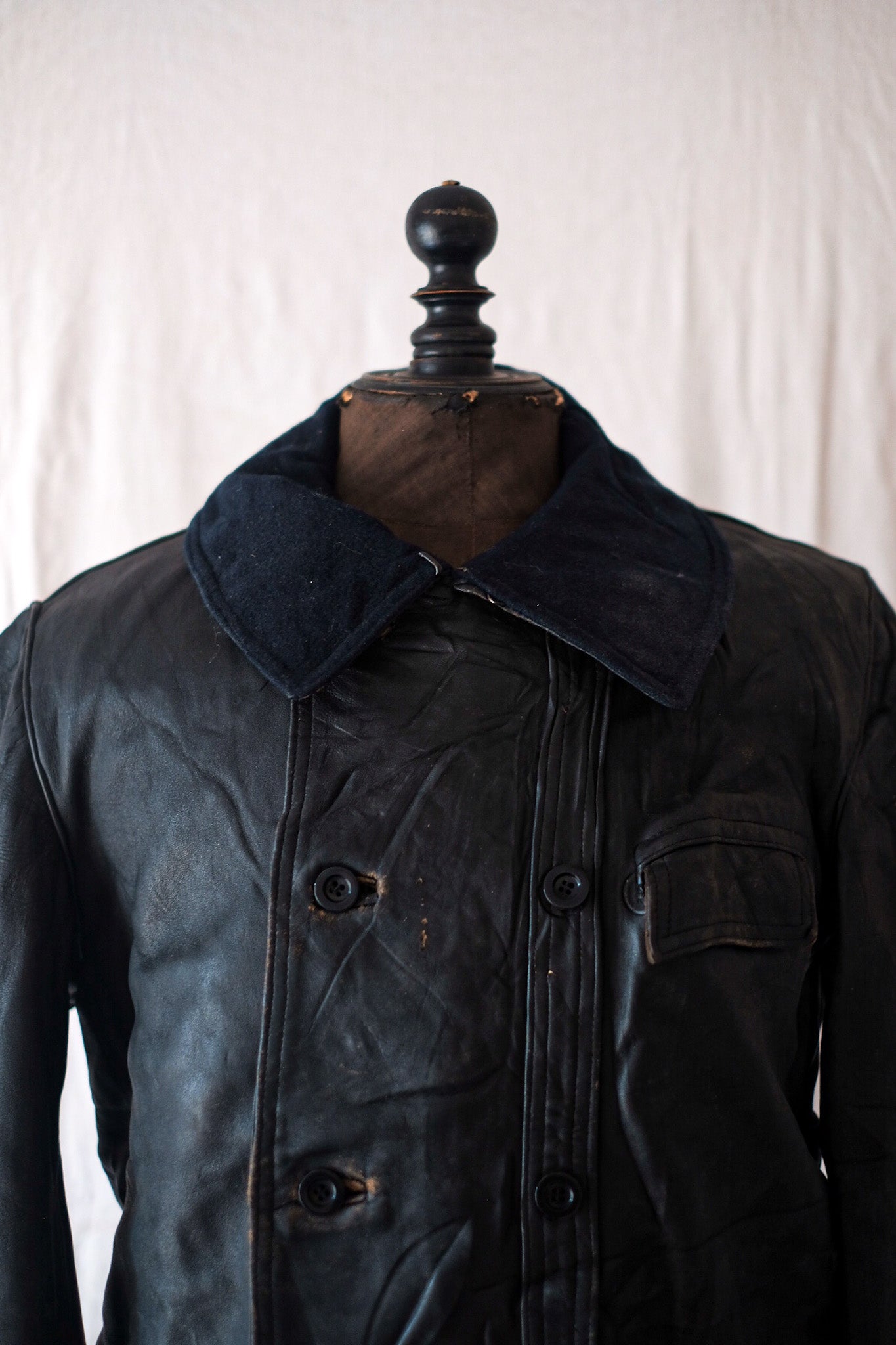 [〜40年代]法國復古勒柯布西耶皮革工作夾克“羊毛項圈”