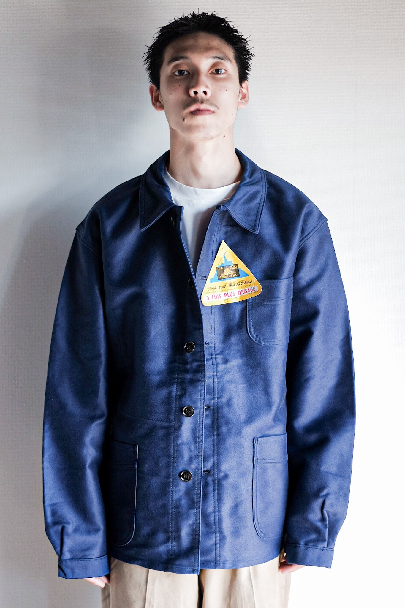 ［~50's］French Vintage Blue Moleskin Work Jacket "Le Mont St. Michel" "Dead Stock"