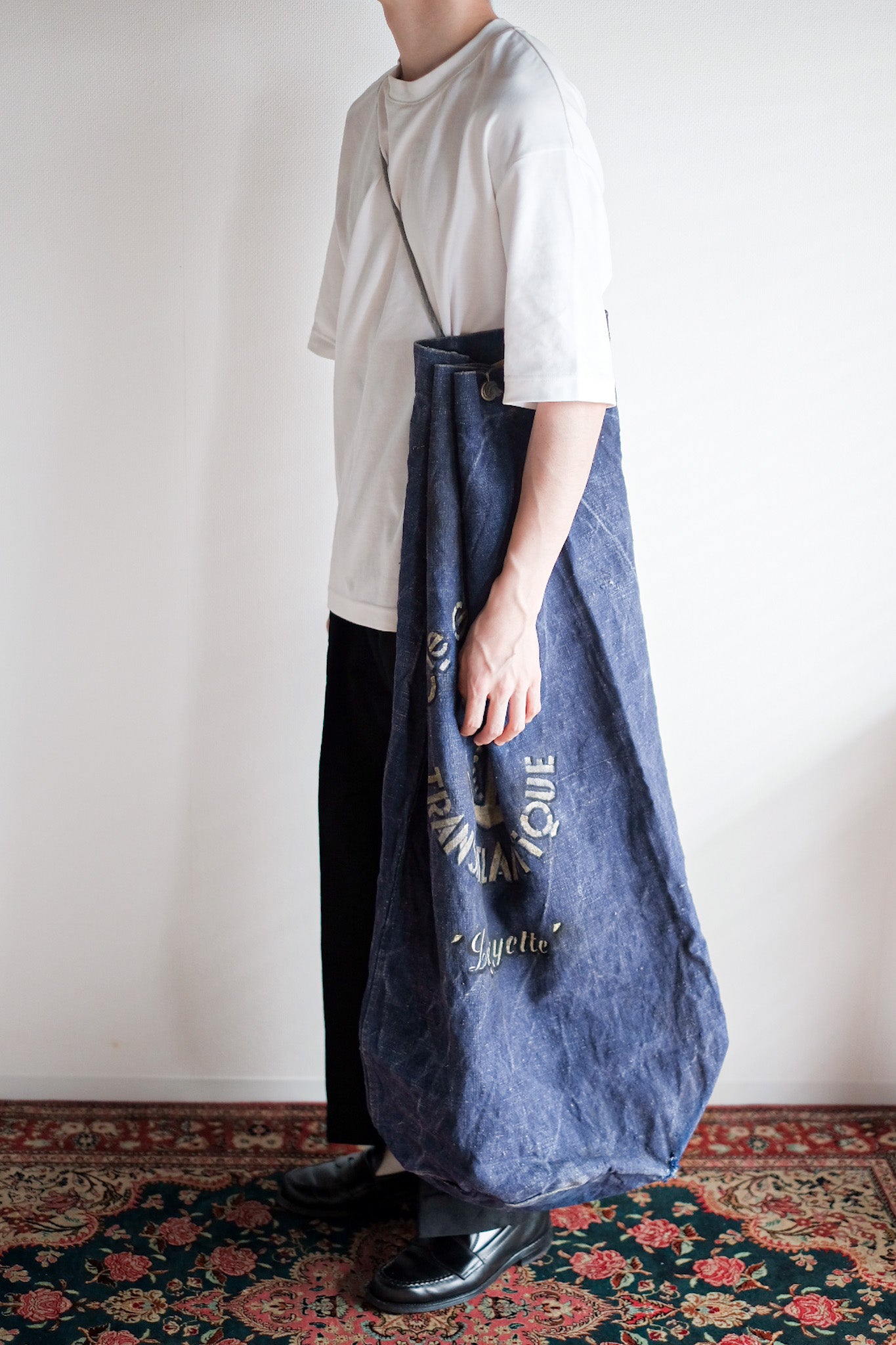 ［~30's］French Vintage Indigo Hemp Linen Duffle Bag "MS Lafayette"