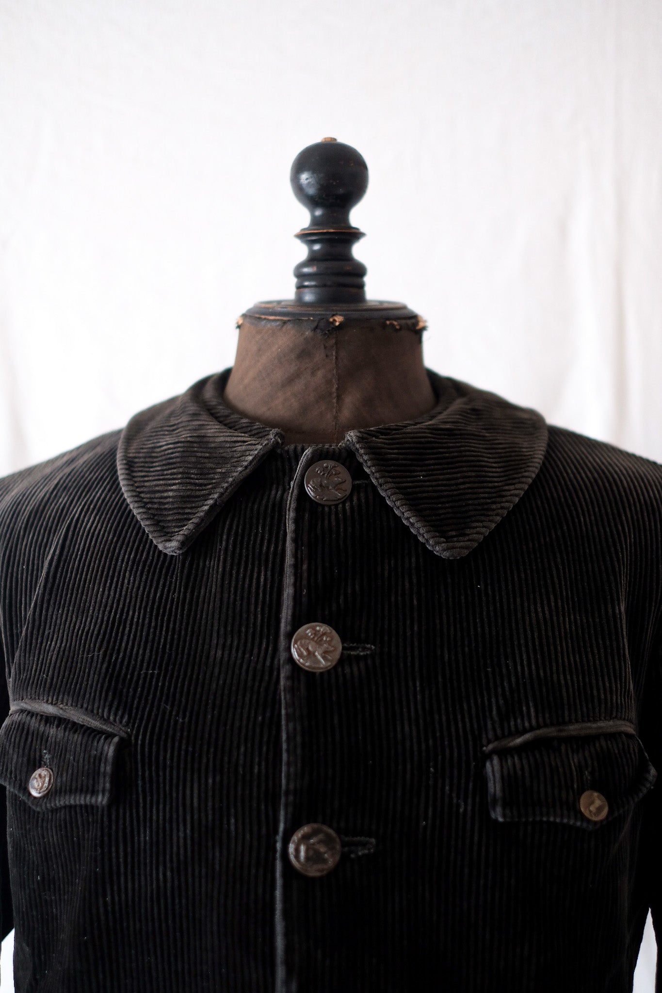 [~ 30's] French Vintage Black Corduroy Hunting Gamekeeper Jacket