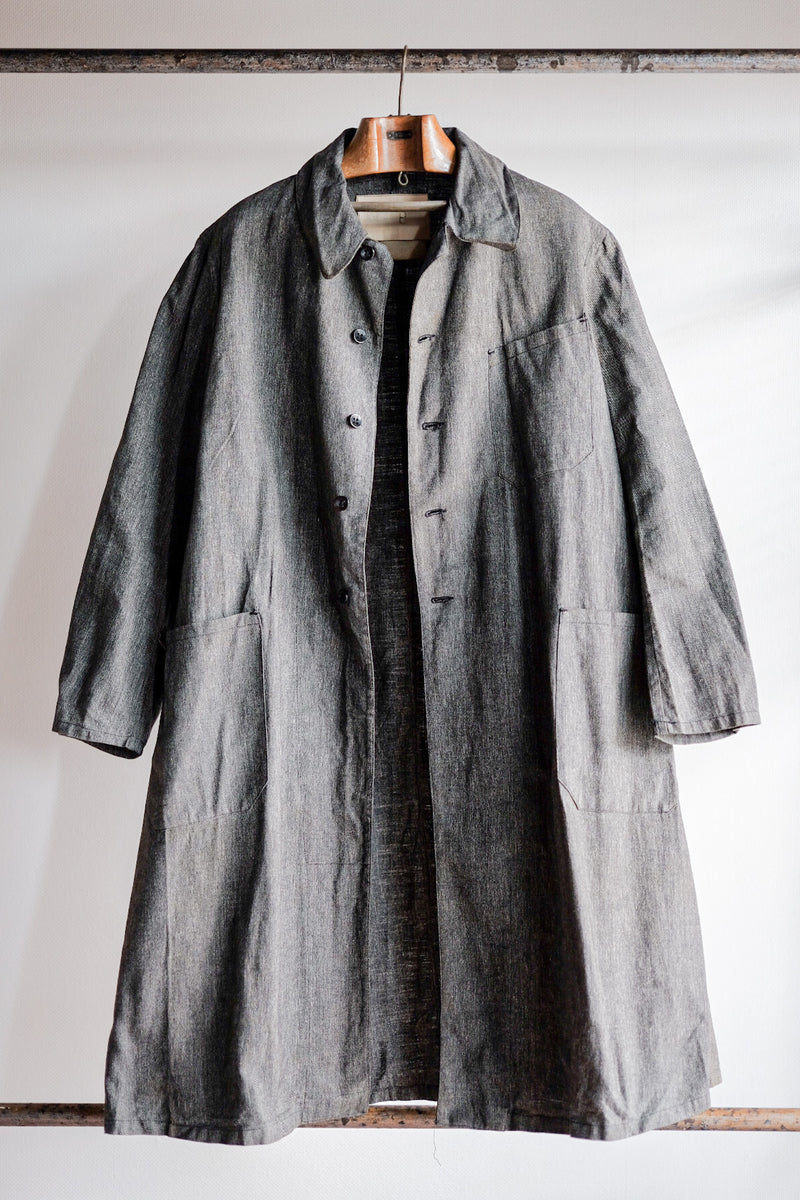 [~ 40's] French Vintage Black Chambray Atelier Coat "Dead Stock"
