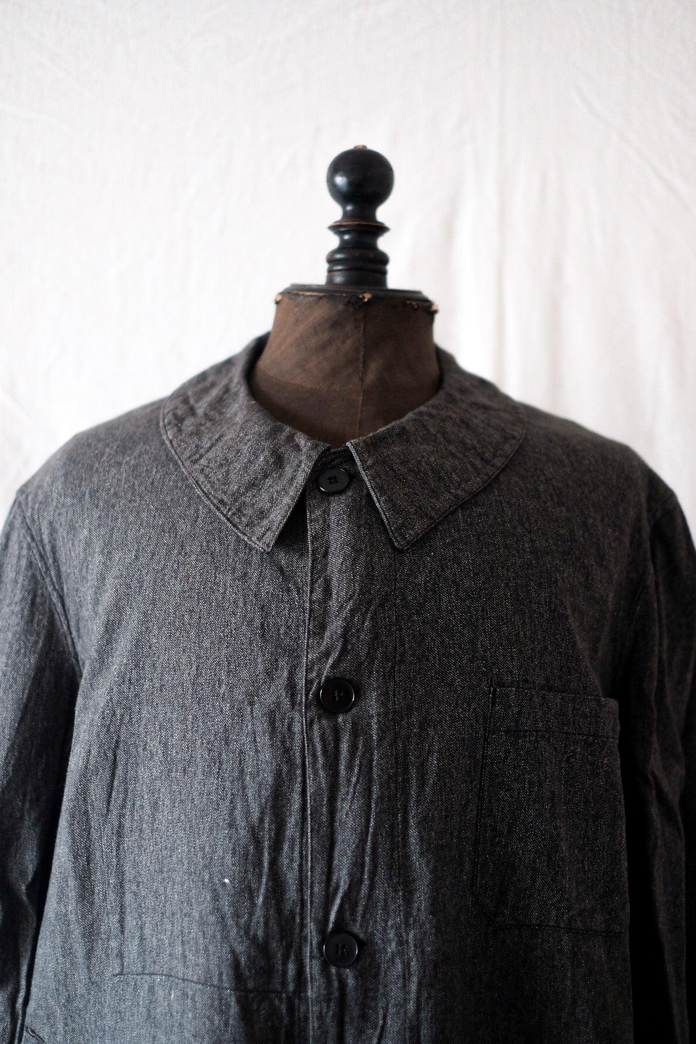 [~ 30's] French Vintage Black Chambray Duster Coat