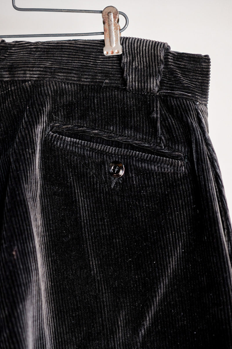 【 ~ 40's 】 French Vintage Dark Brown Corduroy Work Pants