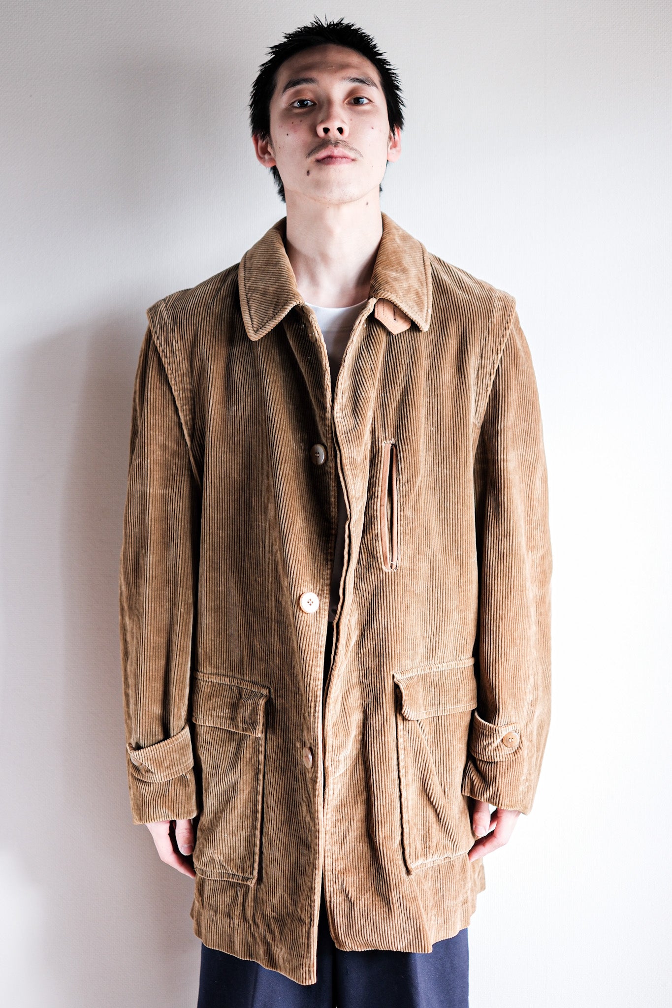 [~ 80's] Old Invertere Brown Corduroy Jacket with China Strap