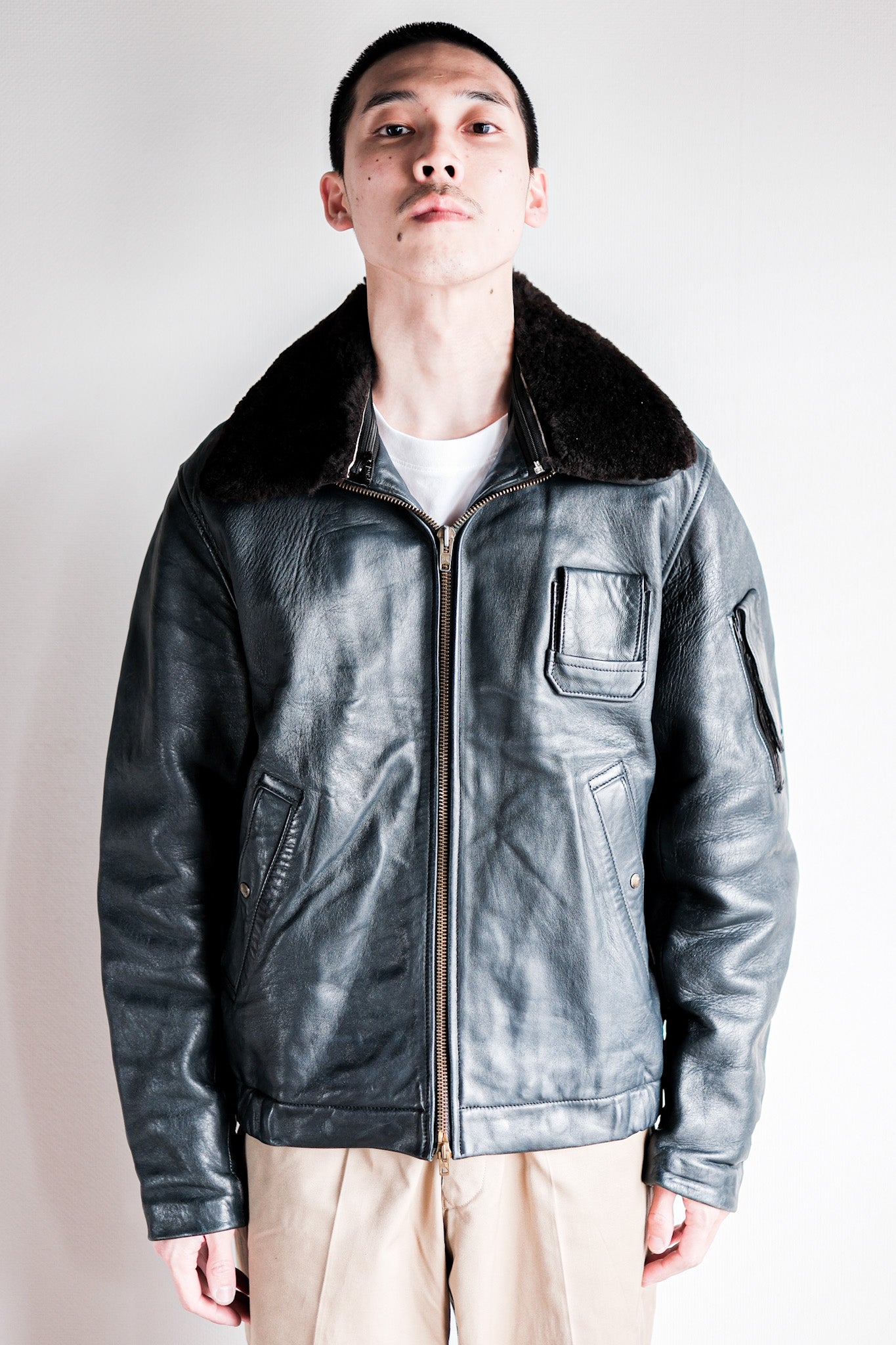 ［~70's］French Air Force Pilot Leather Jacket Size.44