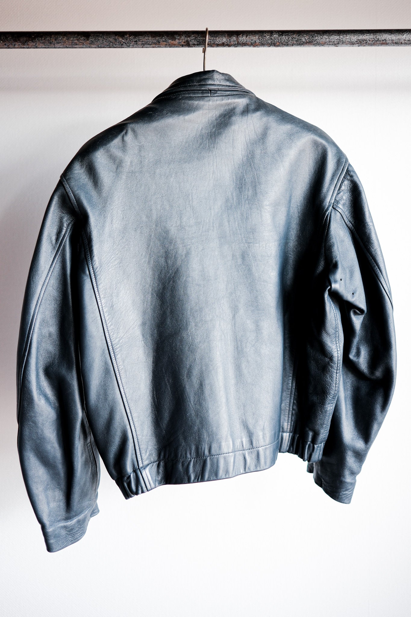【~70's】French Air Force Pilot Leather Jacket With Chin Strap Size.96M
