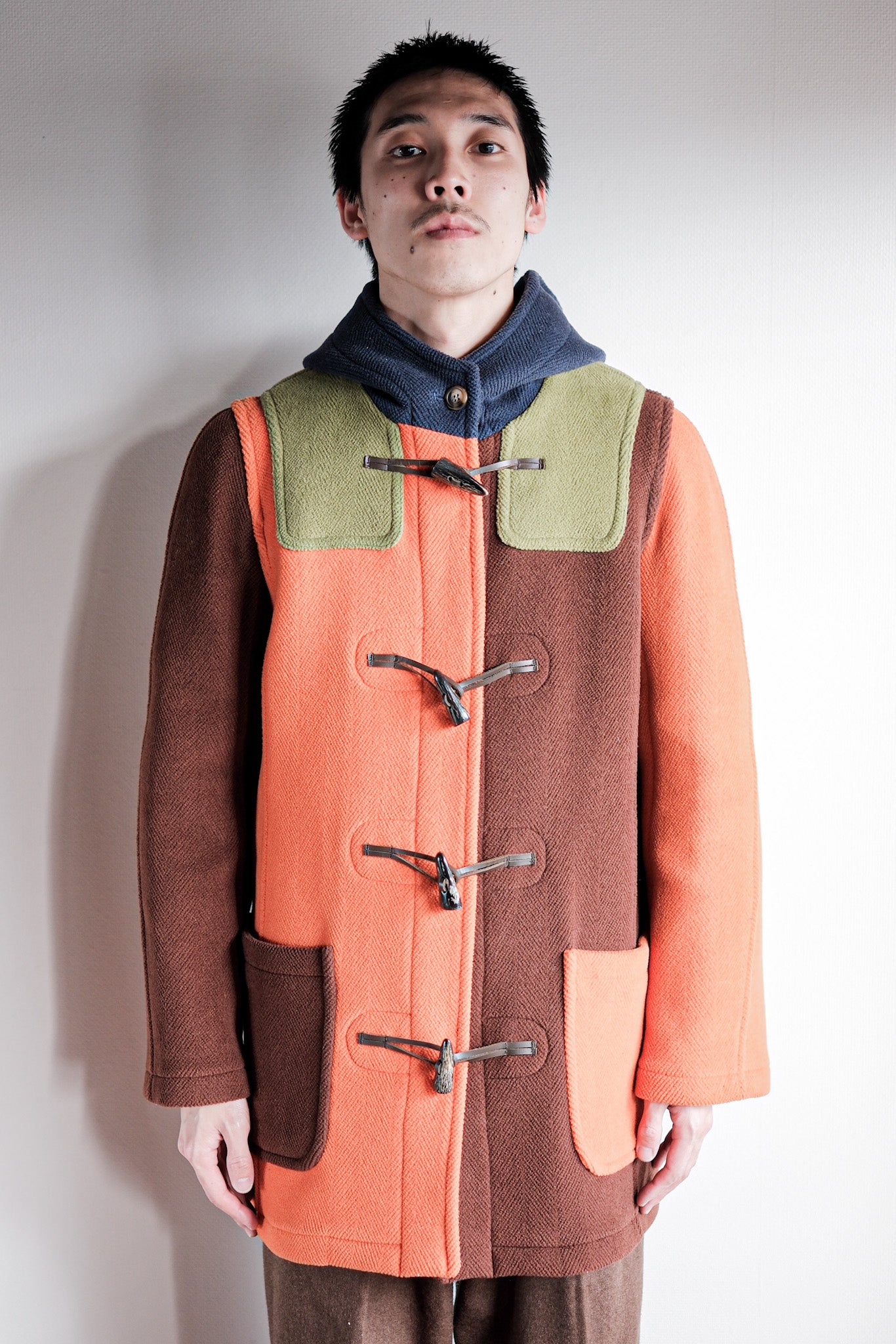 ［~90's］Old INVERTERE Crazy Pattern Wool Duffle Coat "Moorbrook"