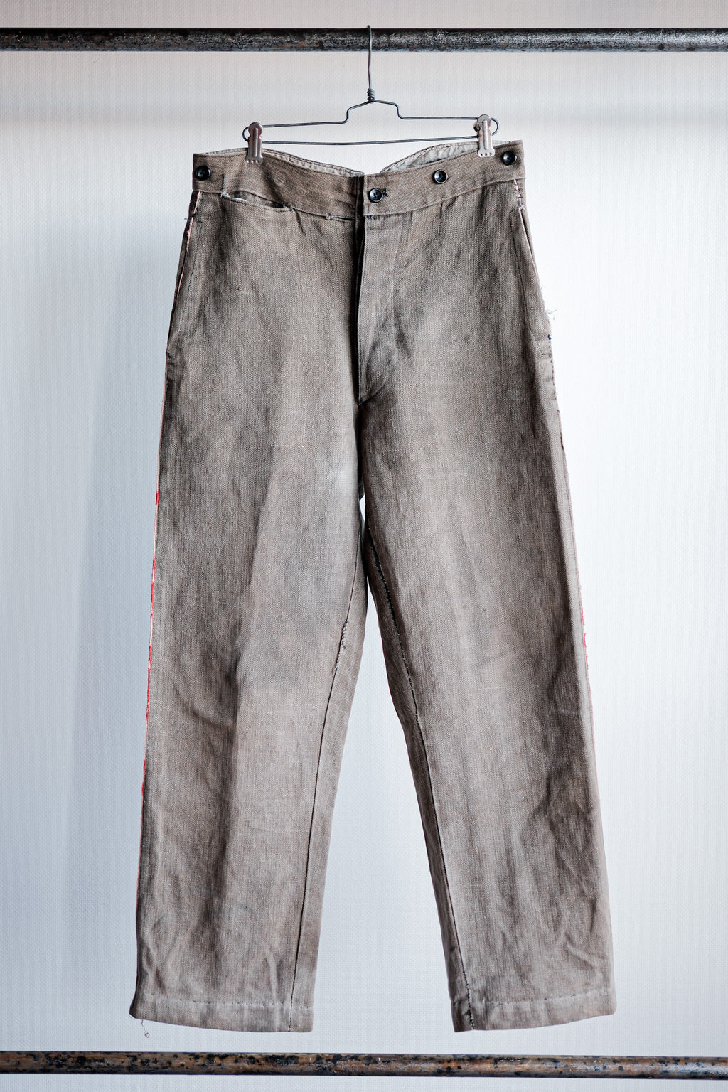 Late 19th C] French Antique Brown Hbt Linen Firefighters Trousers
