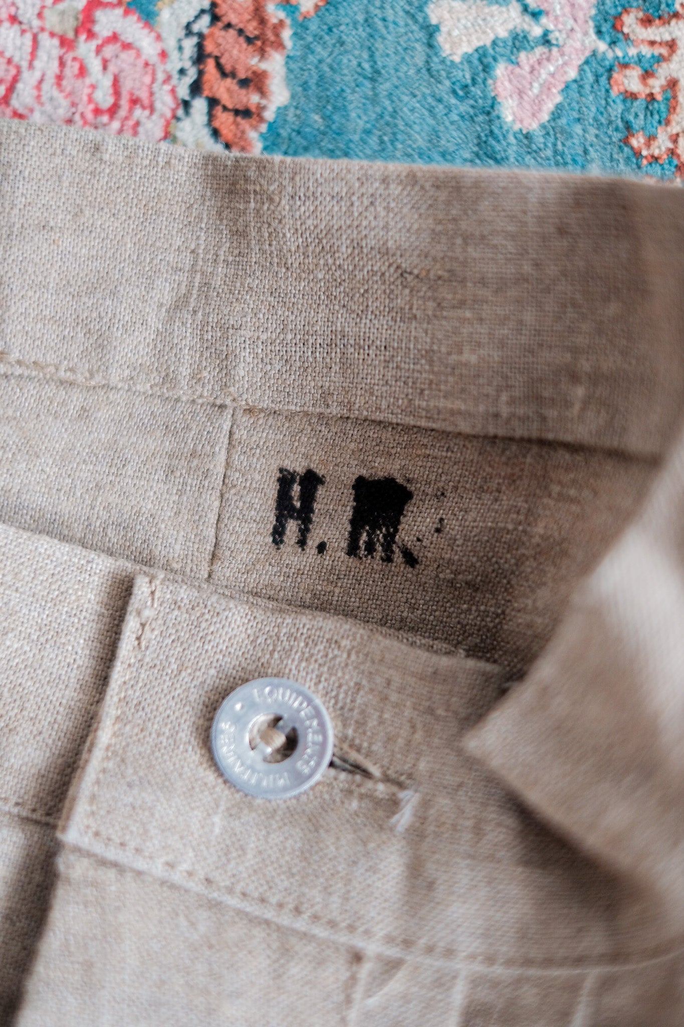 ［~50's］French Army Bourgeron Linen Smock Hospital Military "Dead Stock"