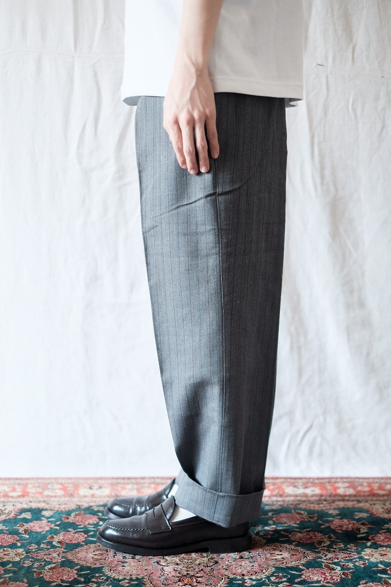 [〜50年代]法國復古棉花條紋HBT工作褲子“死庫存”