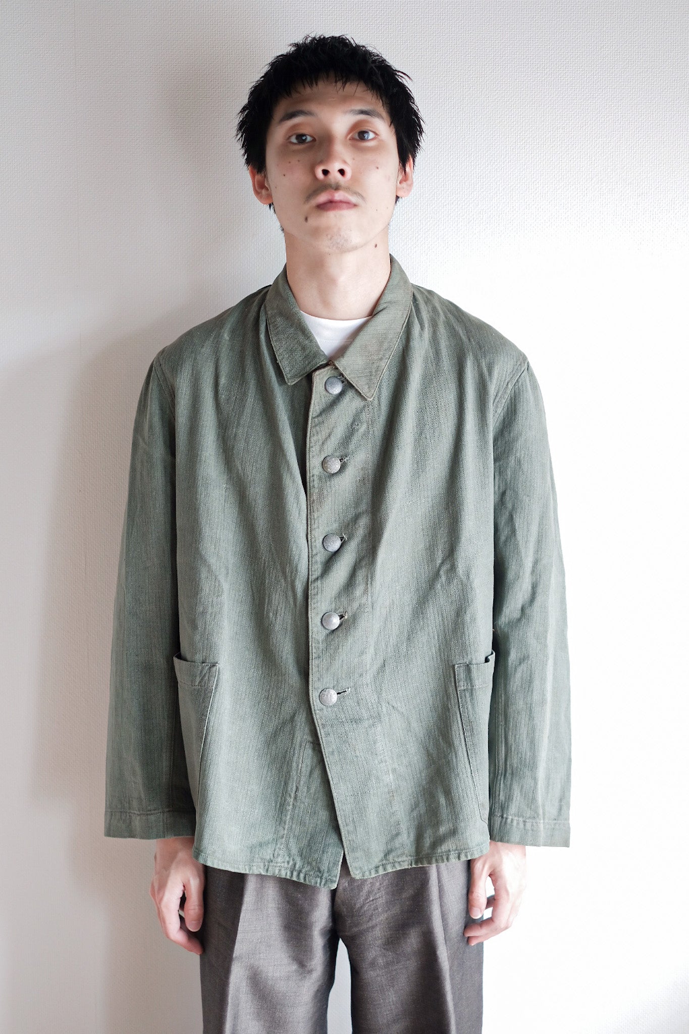 30's] WW2 German Army Drillich Green HBT Linen Jacket