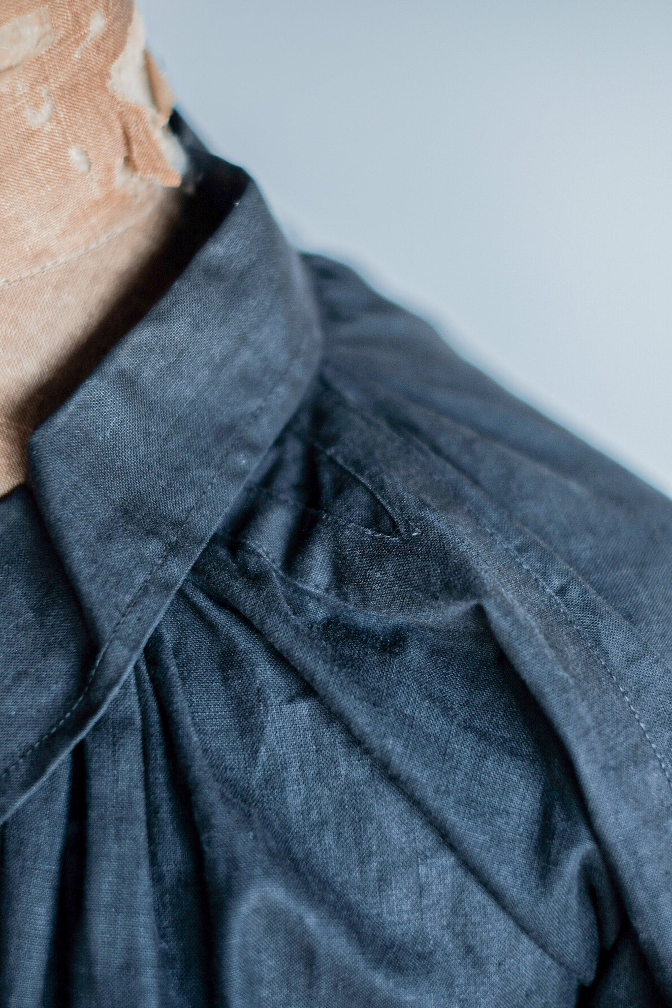 ［Early 20th C］French Antique Black Linen Smock "Biaude"
