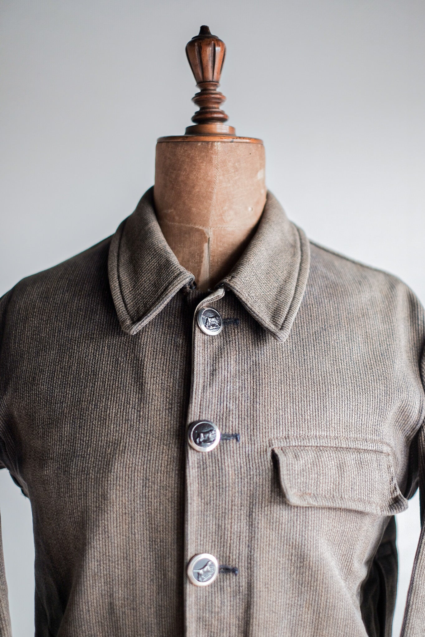［~60's］French Vintage Brown Salt & Pepper Cotton Pique Hunting Jacket