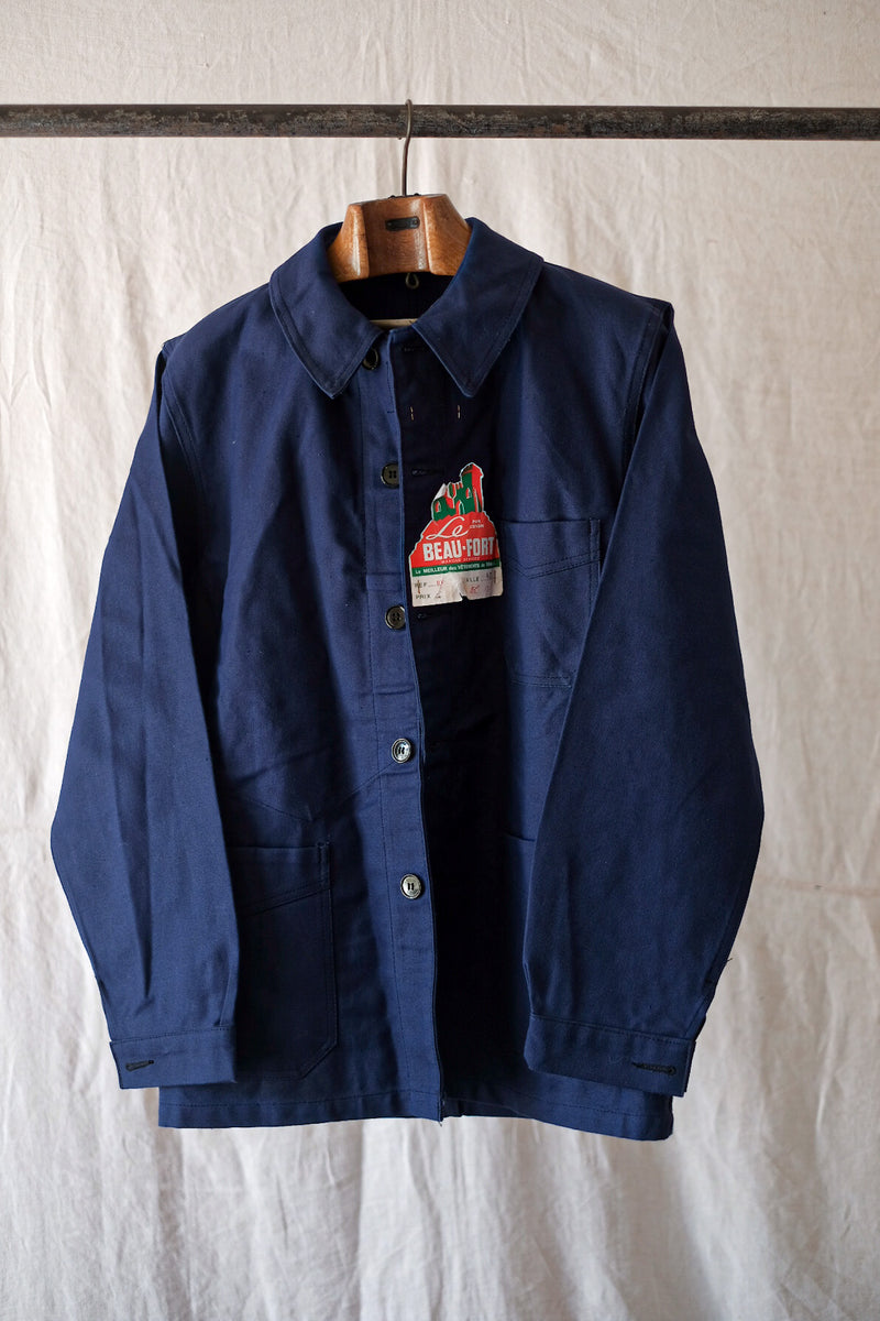 【~50's】French Vintage Blue Cotton Twill Work Jacket "Dead Stock"