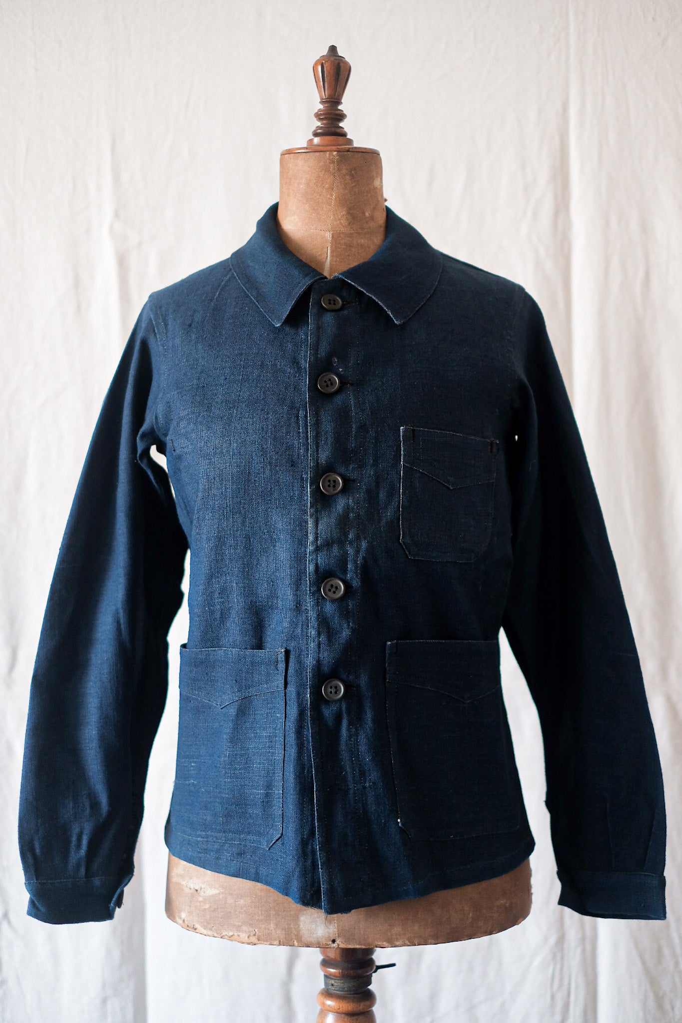 【~30's】French Vintage Indigo Linen Work Jacket "Dead Stock"