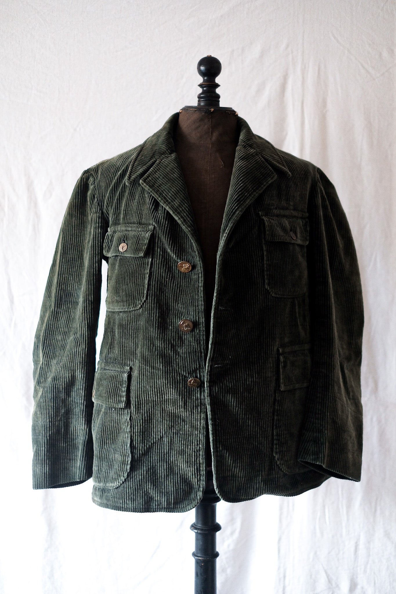 [〜40年代]法國復古綠色燈芯絨狩獵遊戲管理員夾克