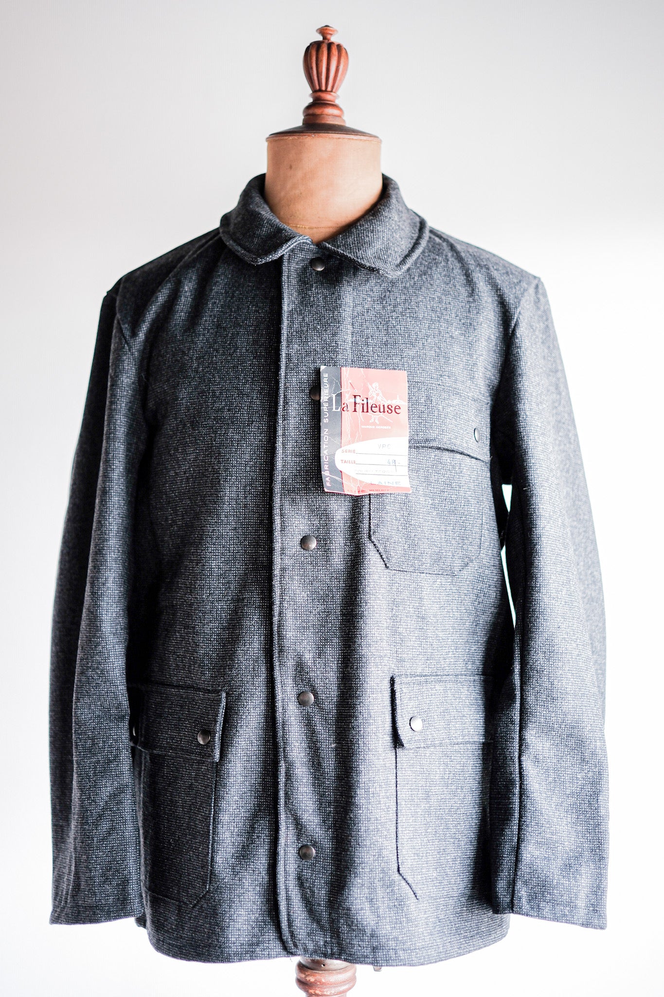 【~60's】French Vintage Gray Wool Work Jacket Size.48 "Dead Stock"