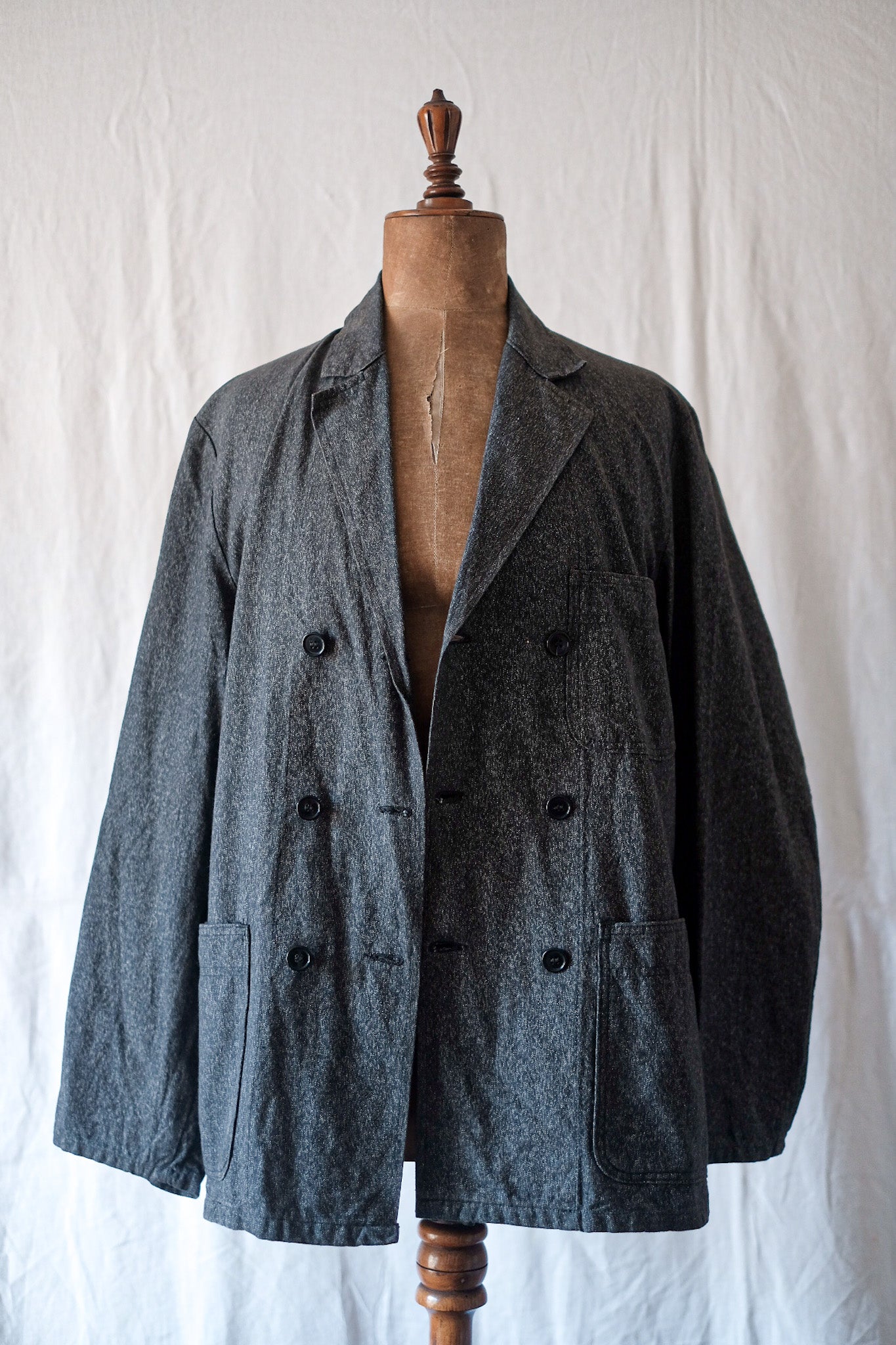 [~ 50 년대] 유럽 빈티지 더블 가슴 소금 및 후추 옷깃 재킷