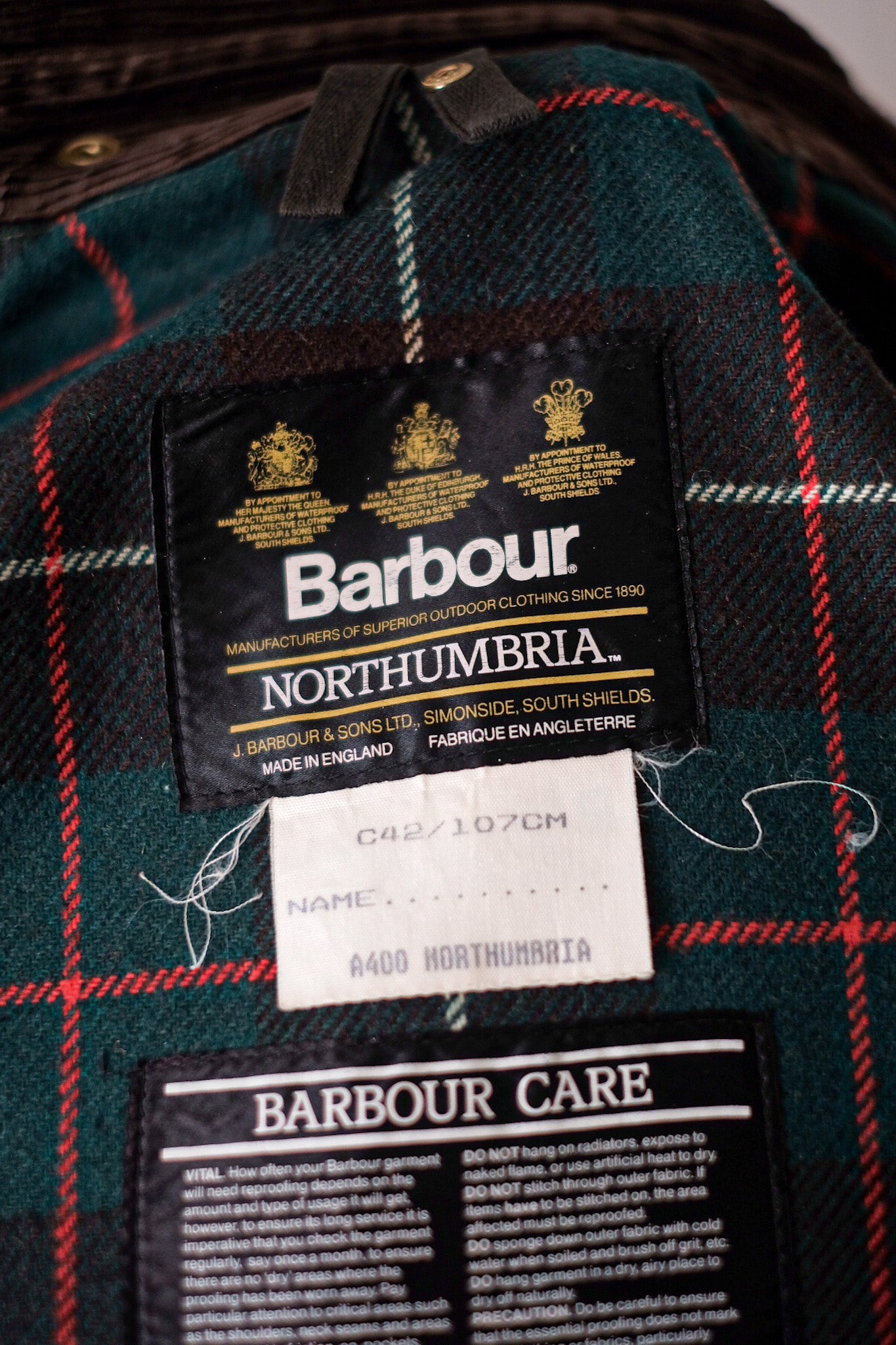 [~ 90's] Vintage Barbour "NORTHUMBRIA" 3 CREST SIZE.42 "Full Set"