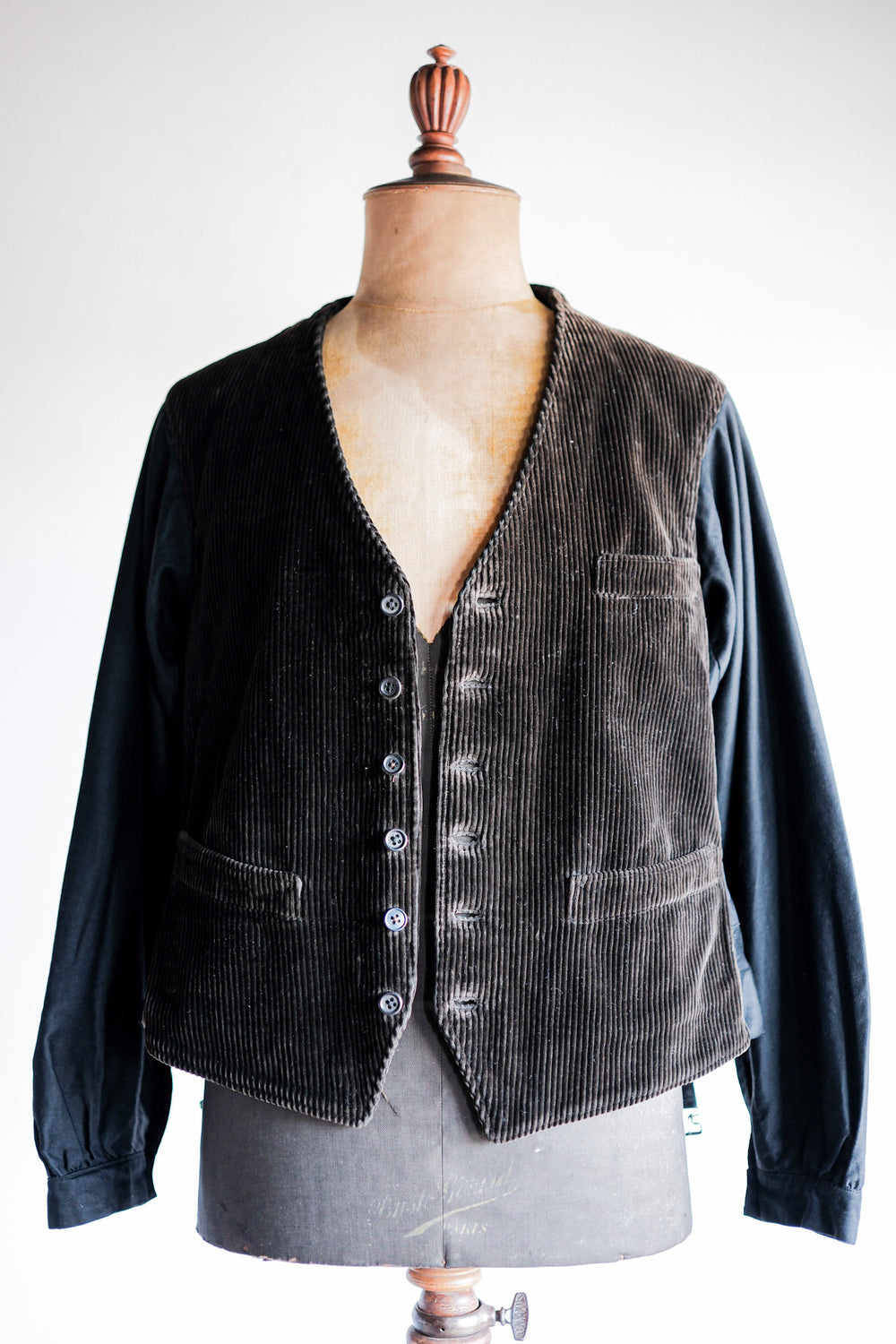 【~30's】French Vintage Brown Corduroy Gilet Jacket