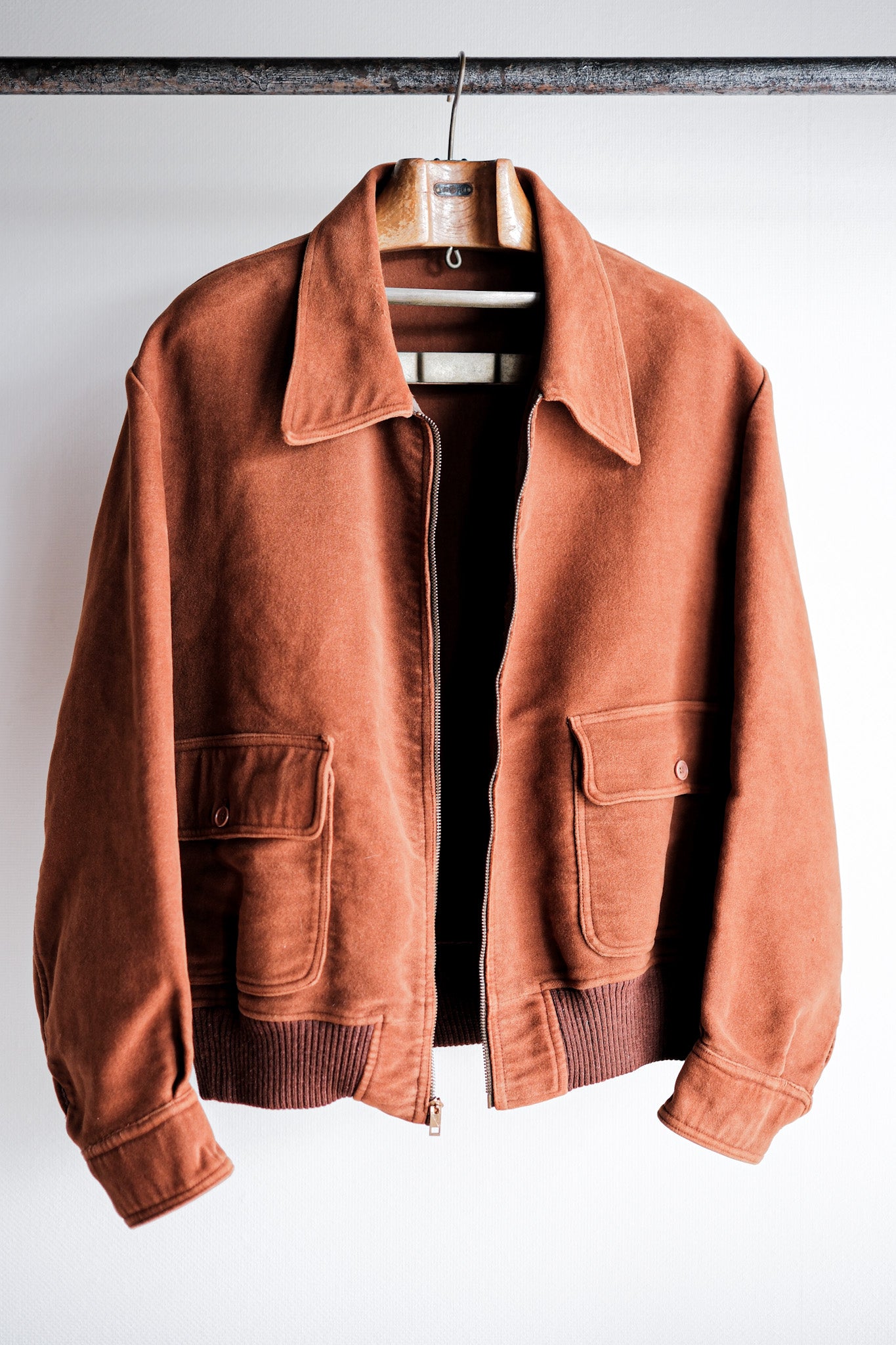 【~40’s】French Vintage Brown Moleskin Cyclist Jacket