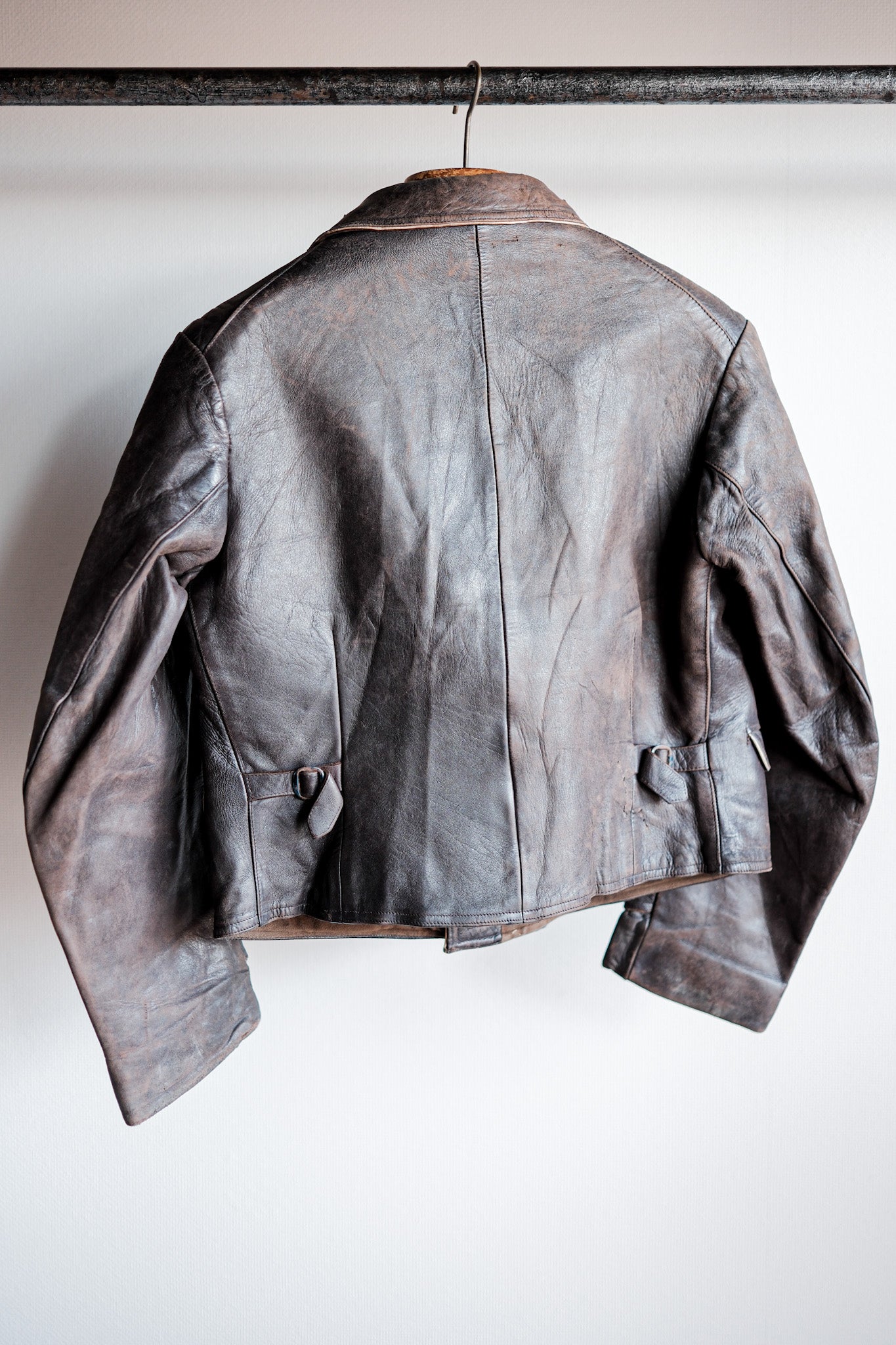 【~40's】German Vintage Double Breasted Motorcycle Leather Jacket