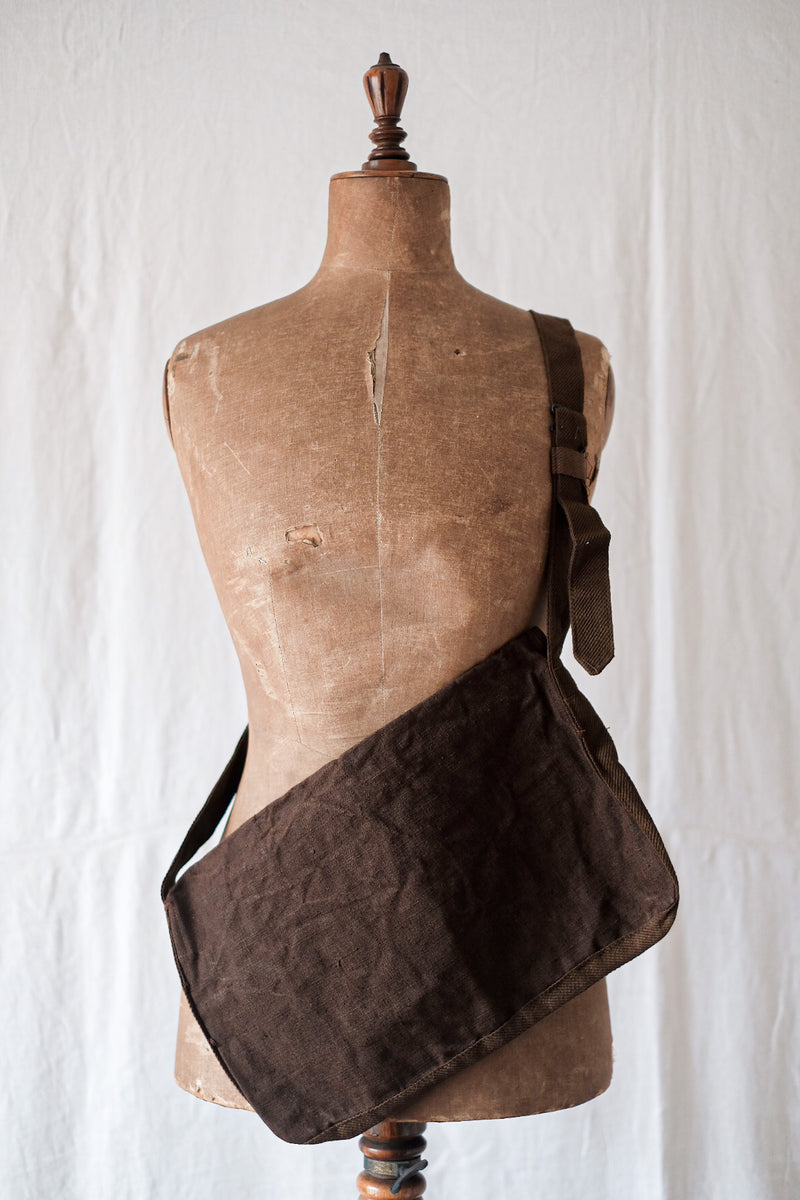 【~40's】French Army Brown Linen Musette Bag "Dead Stock"