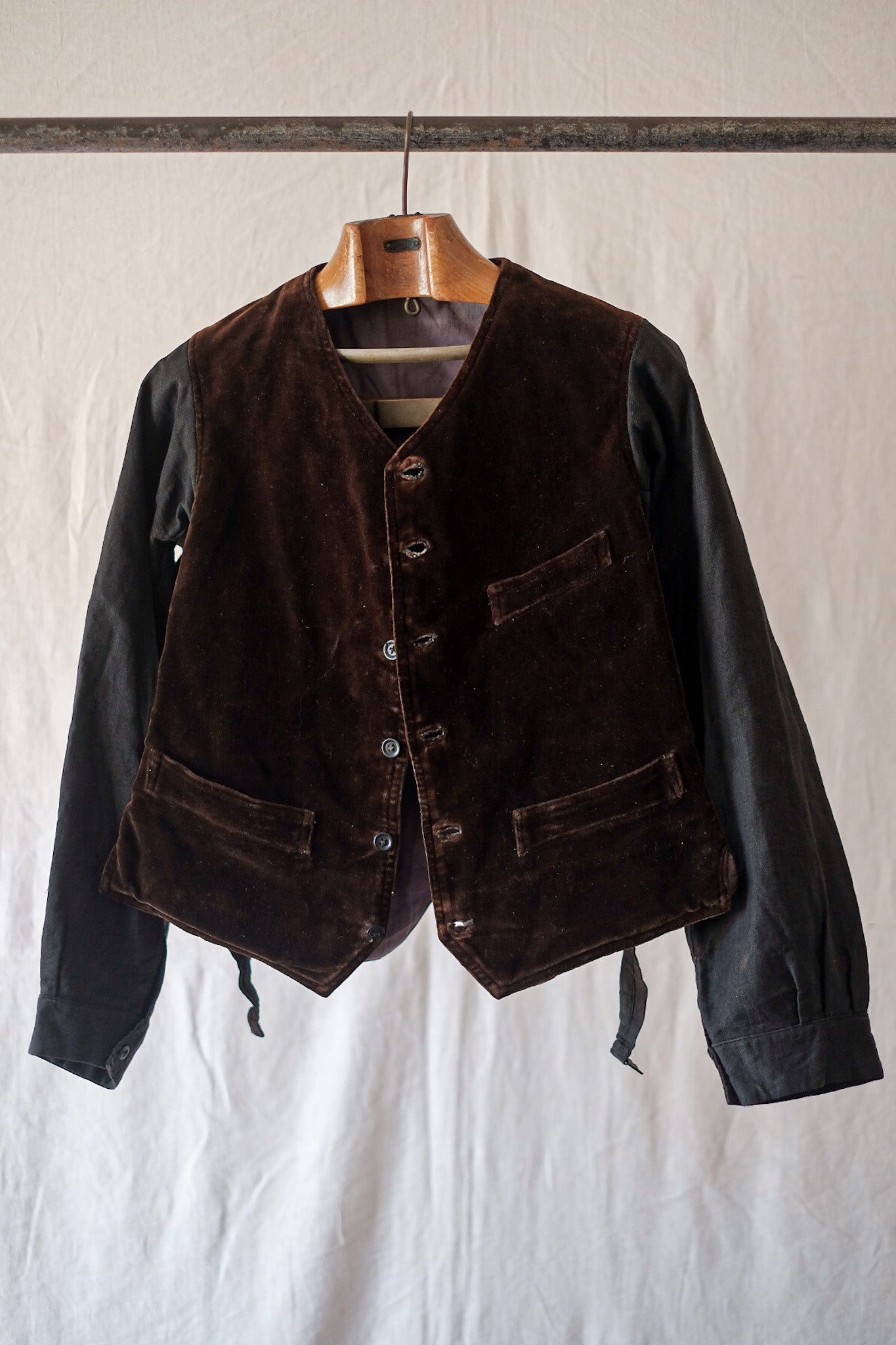 [〜30年代]法國復古棕色絲絨吉列夾克