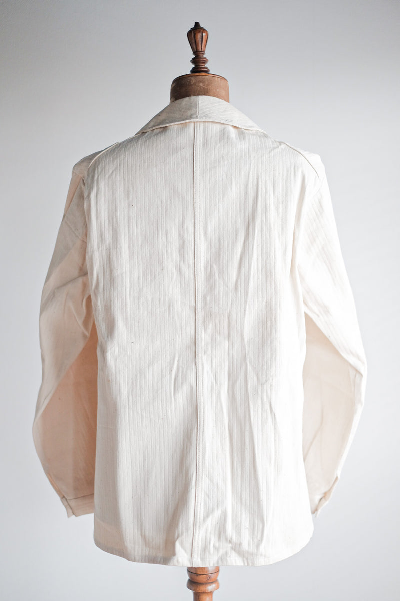 【~40’s】French Vintage White Cotton HBT Work Jacket “Dead Stock”