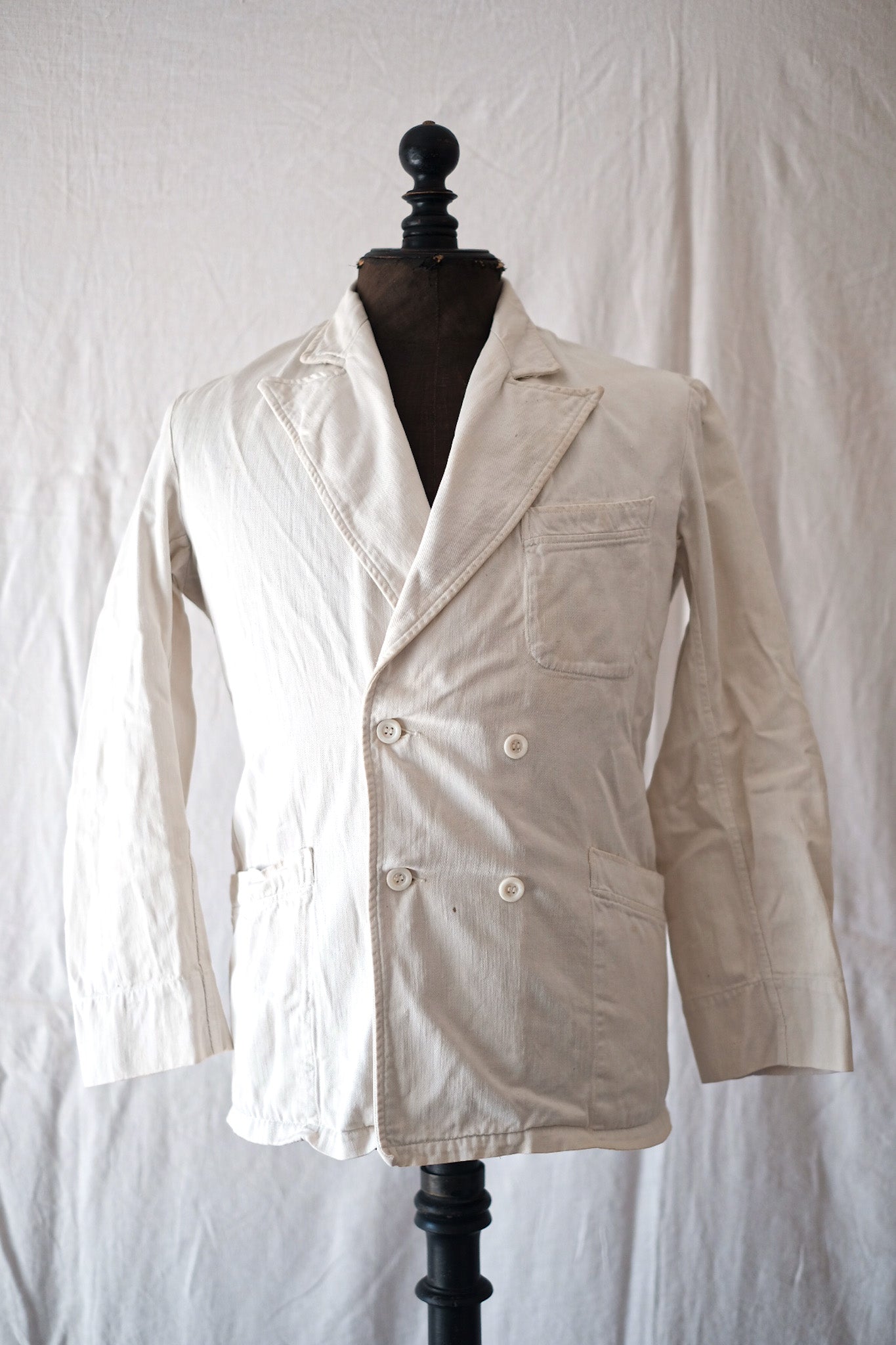 [~ 40's] Veste de serre-serre en coton blanc vintage français