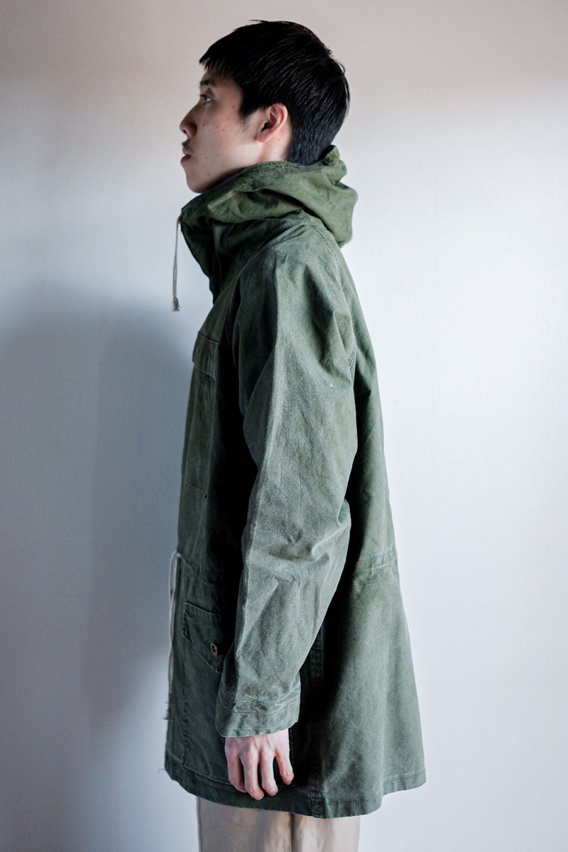 [~ 60's] ผ้าฝ้ายสีเขียววินเทจอังกฤษ smock "Blacks of Greenock"