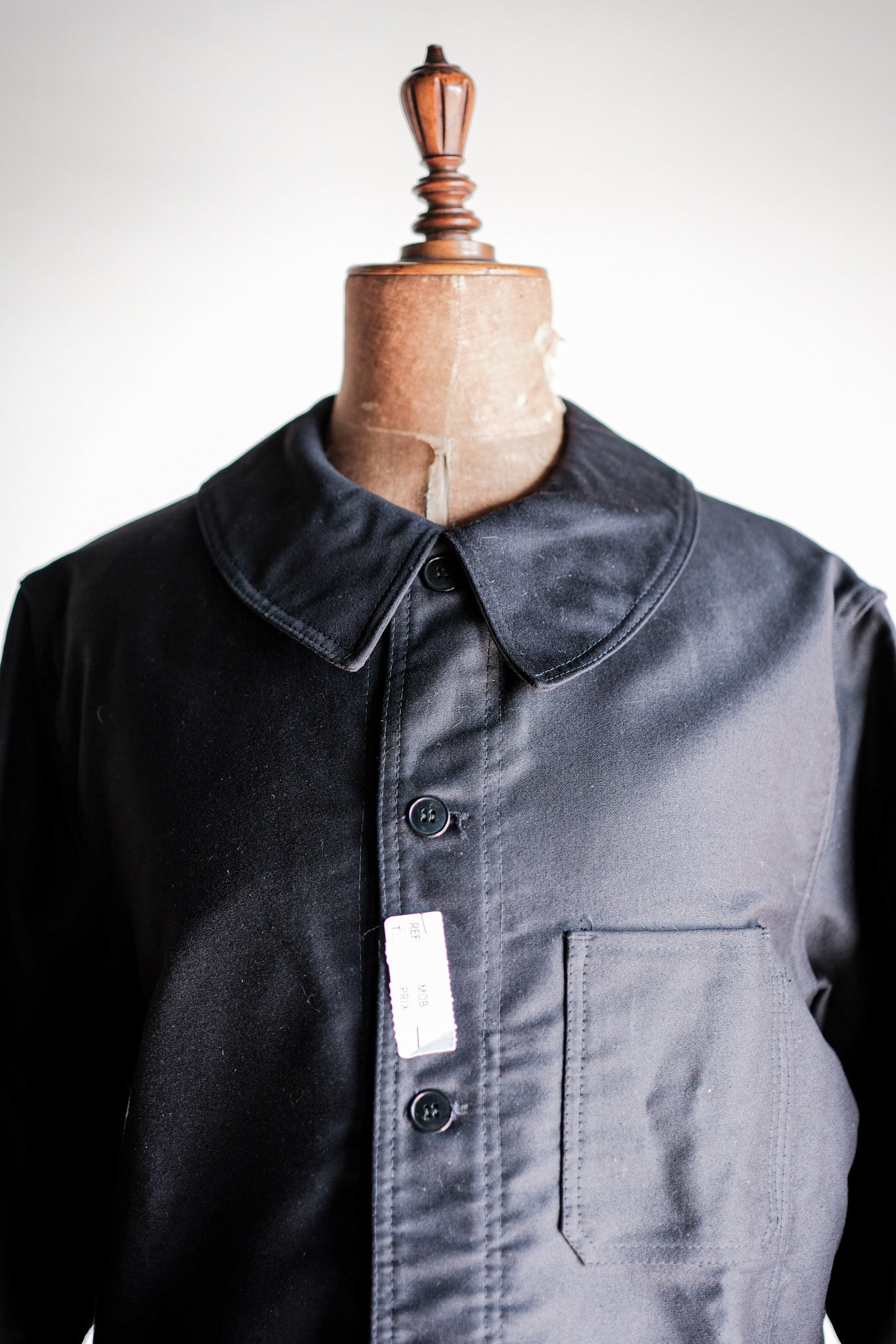 【~60's】French Vintage Black Moleskin Work Jacket Size.50 "Dead Stock"